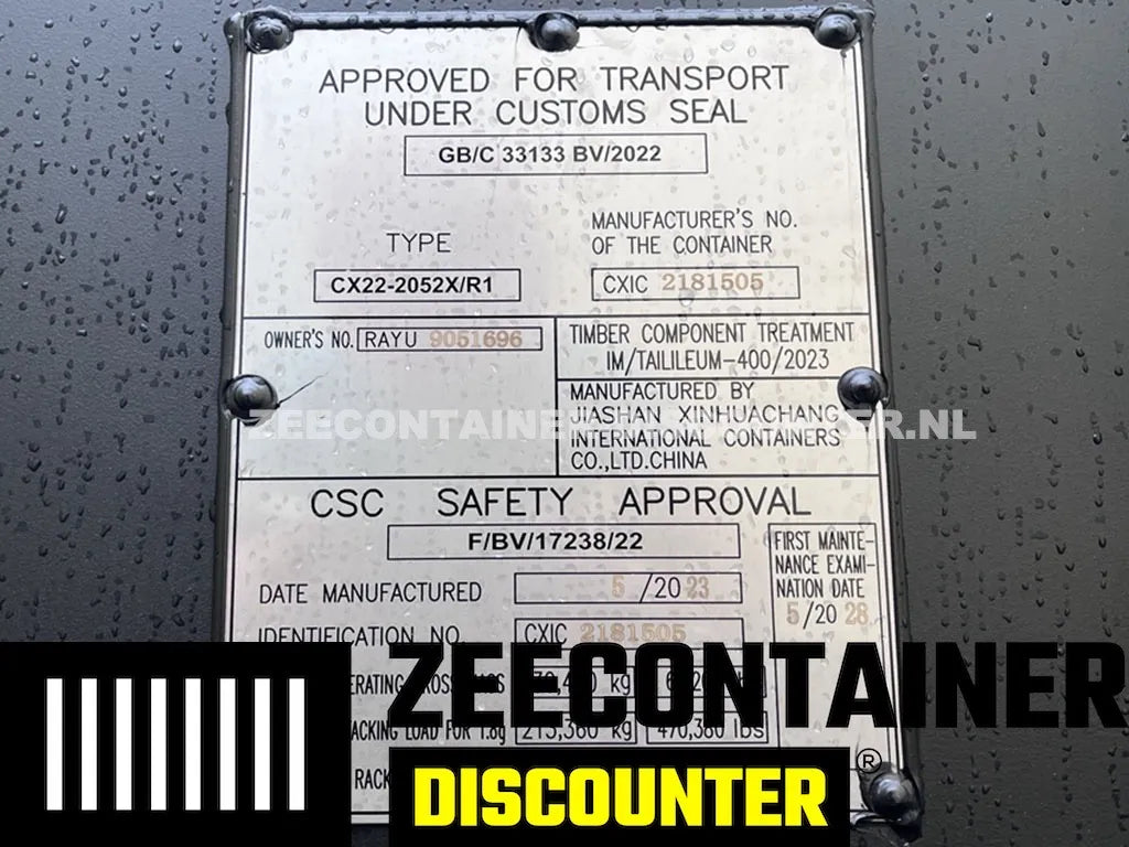 20ft Zeecontainer (Dry Van) – RAL 9005 Gitzwart – Nieuw (CSC) Zeecontainer Discounter