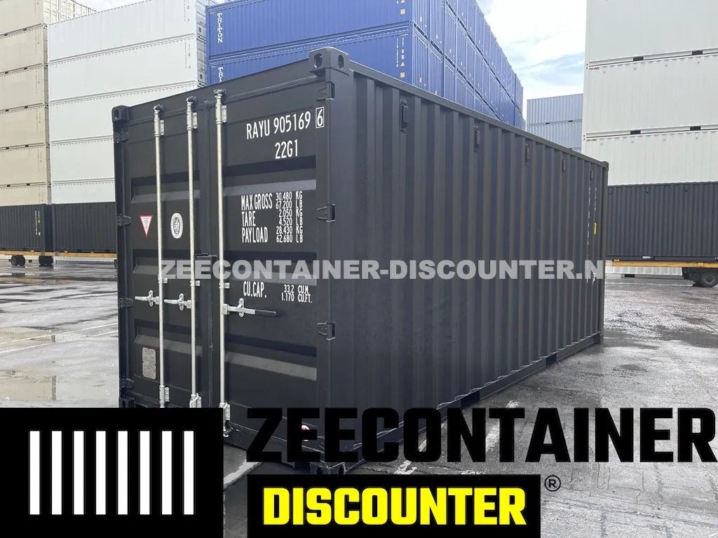 20ft Zeecontainer (Dry Van) – RAL 9005 Gitzwart – Nieuw (CSC) Zeecontainer Discounter
