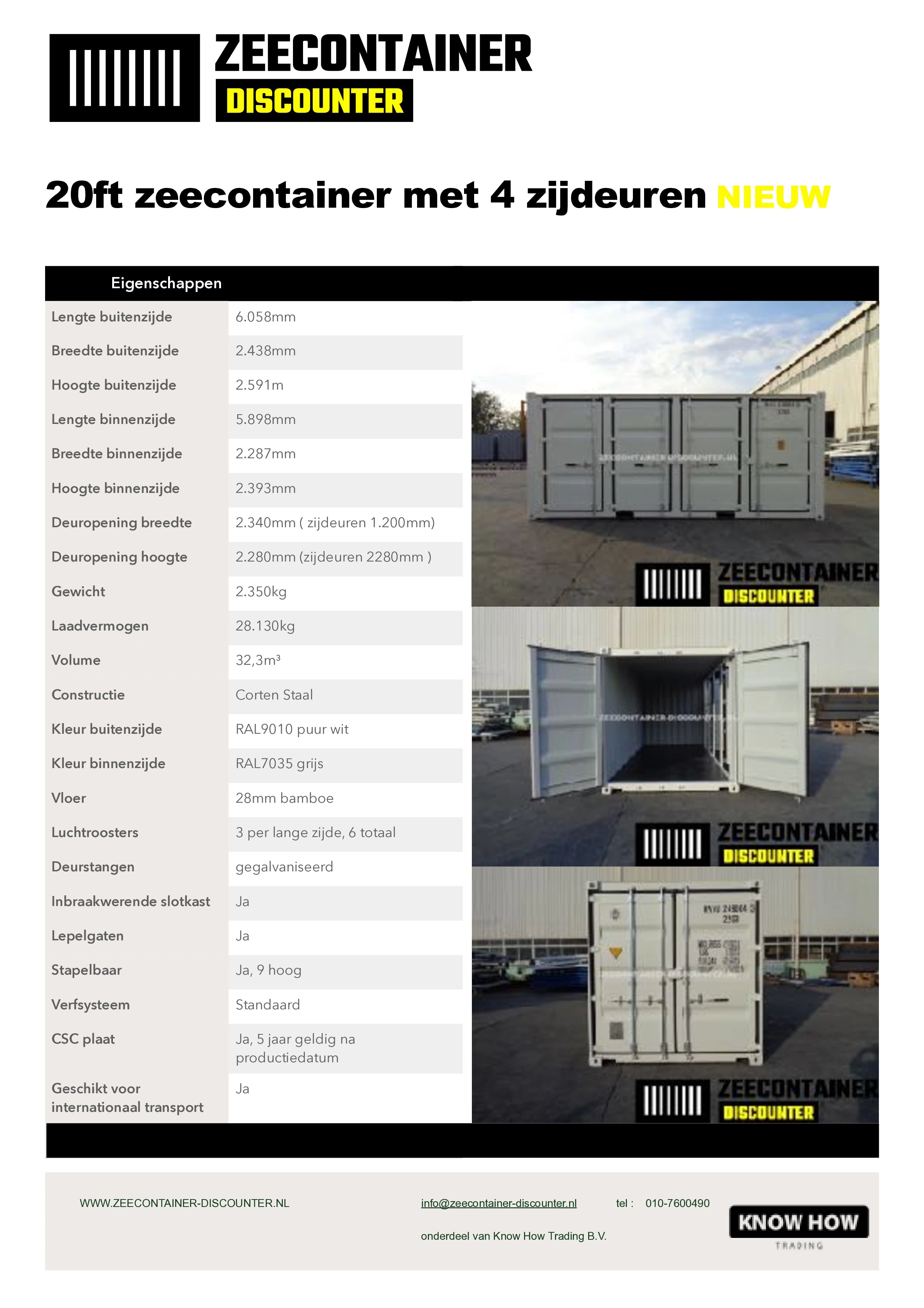 20ft Zeecontainer met 4 Zijdeuren – RAL 9010 Zwart – Nieuw (CSC) - Zeecontainer Discounter