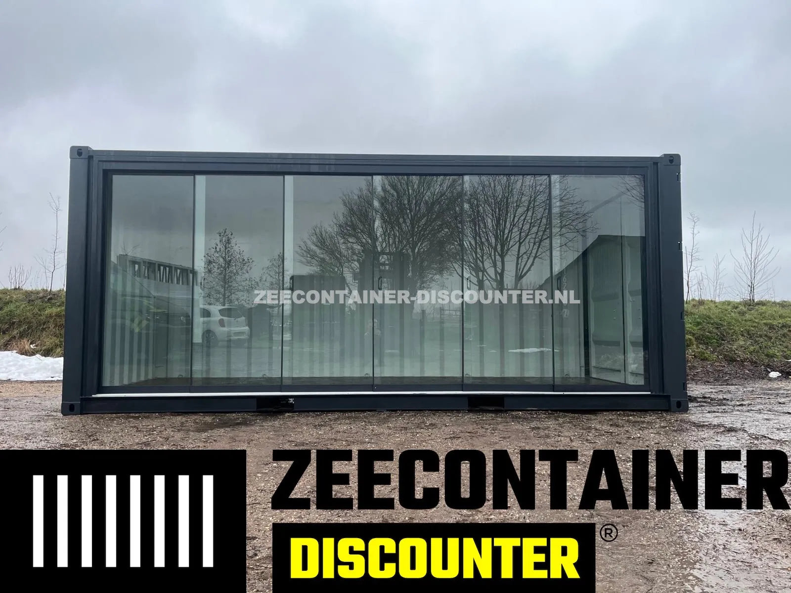 20ft Zeecontainer met Glazen Schuifpui Zonder Middenstaander – Premium Uitvoering Zeecontainer Discounter