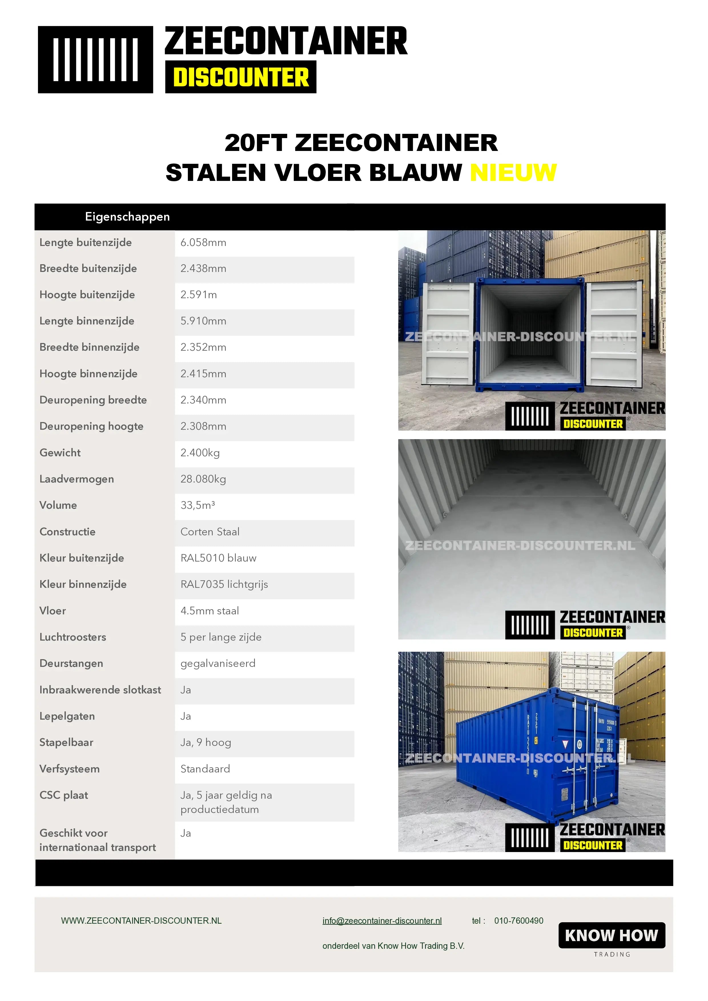 20ft Stalen Vloer Zeecontainer – RAL 7016 Antracietgrijs – Nieuw (CSC) - Zeecontainer Discounter