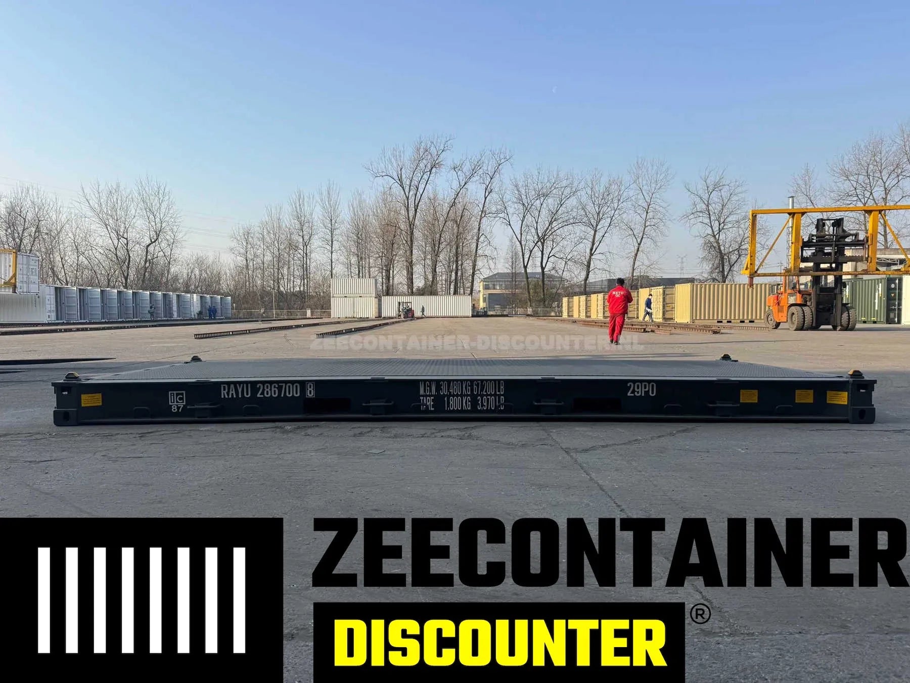 20ft Platform container – RAL 7016 Antracietgrijs – Nieuw (CSC) Zeecontainer Discounter