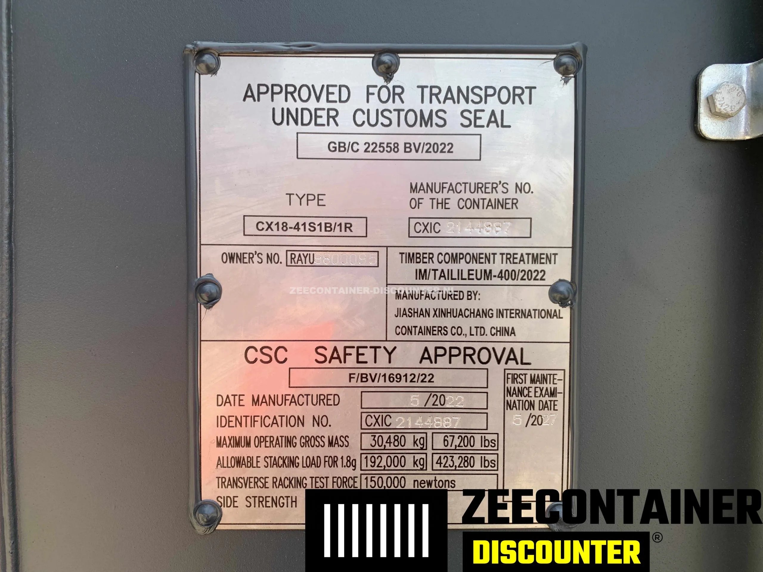 40ft High-Cube Open-Side (HC-FSA) – Zeecontainer RAL 7016 – Nieuw (CSC) - Zeecontainer Discounter