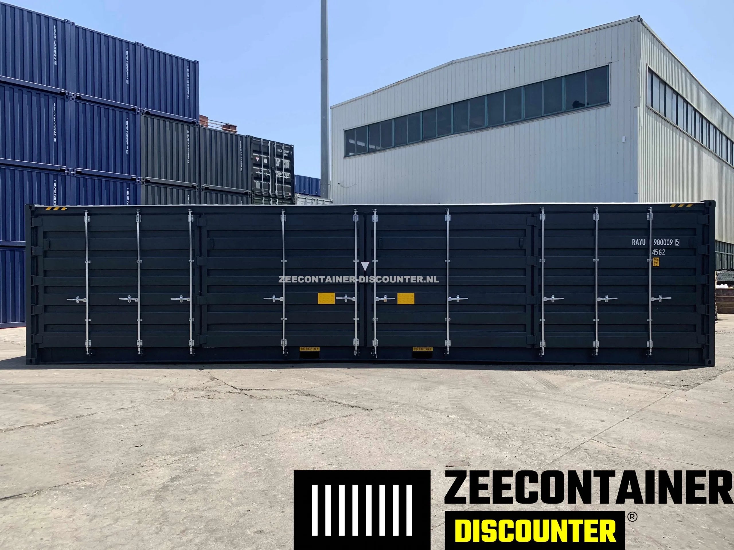 40ft High-Cube Open-Side (HC-FSA) – Zeecontainer RAL 7016 – Nieuw (CSC) - Zeecontainer Discounter