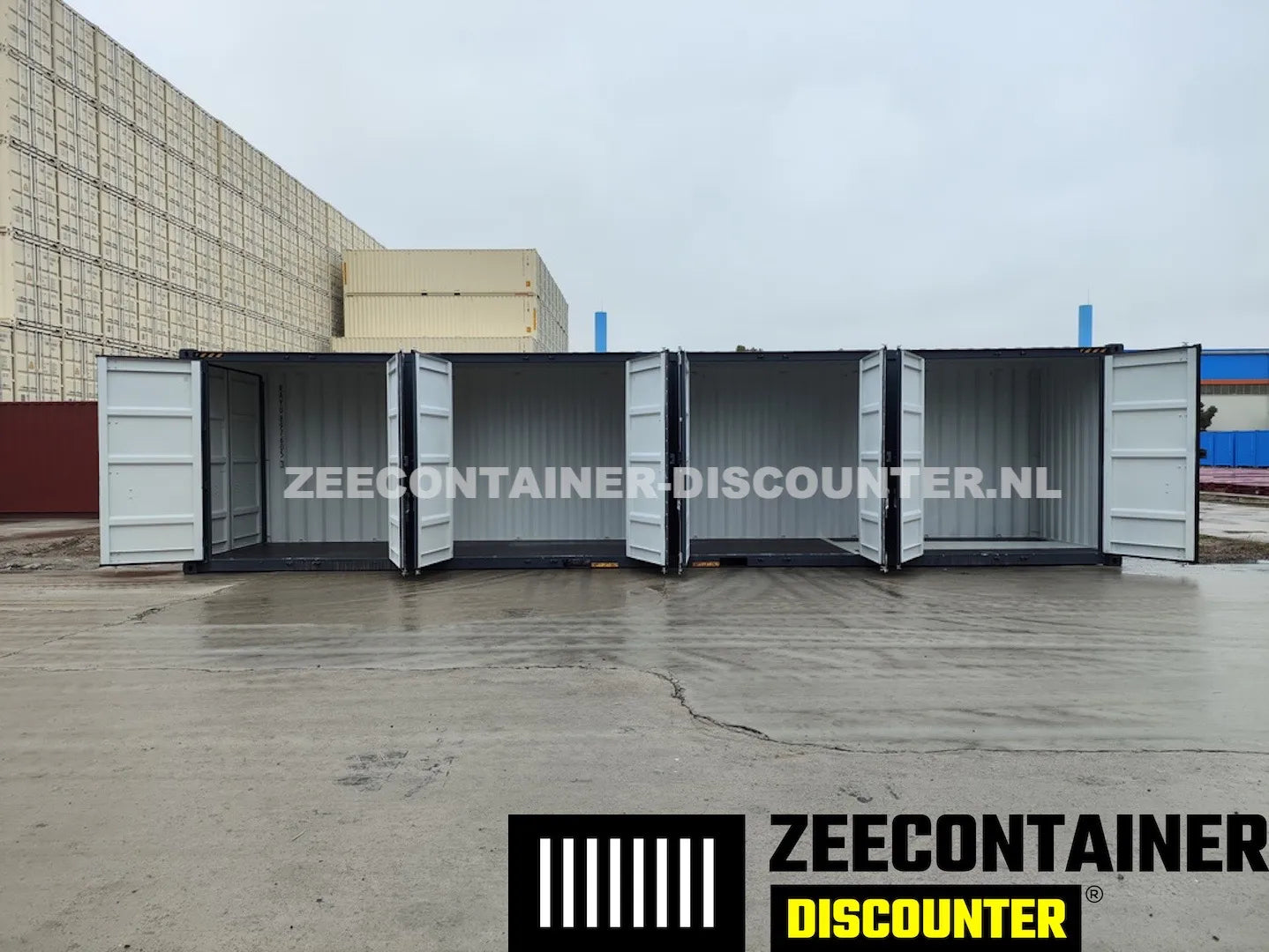 40ft High-Cube met 4 Zijdeuren – Zeecontainer RAL 7016 – Nieuw (CSC) - Zeecontainer Discounter