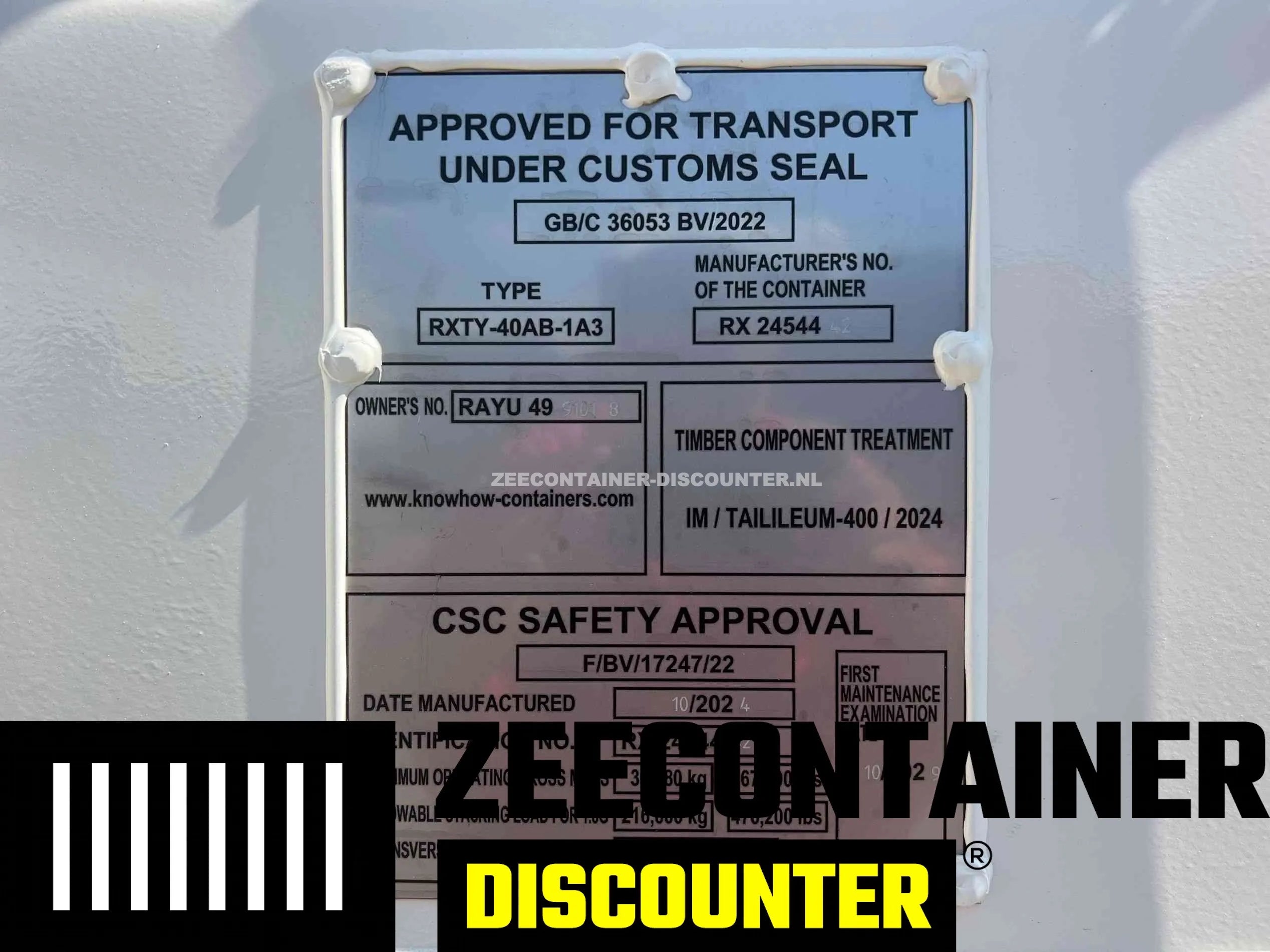 40ft High-Cube Zeecontainer – RAL 9010 Wit – Nieuw (CSC) - Zeecontainer Discounter