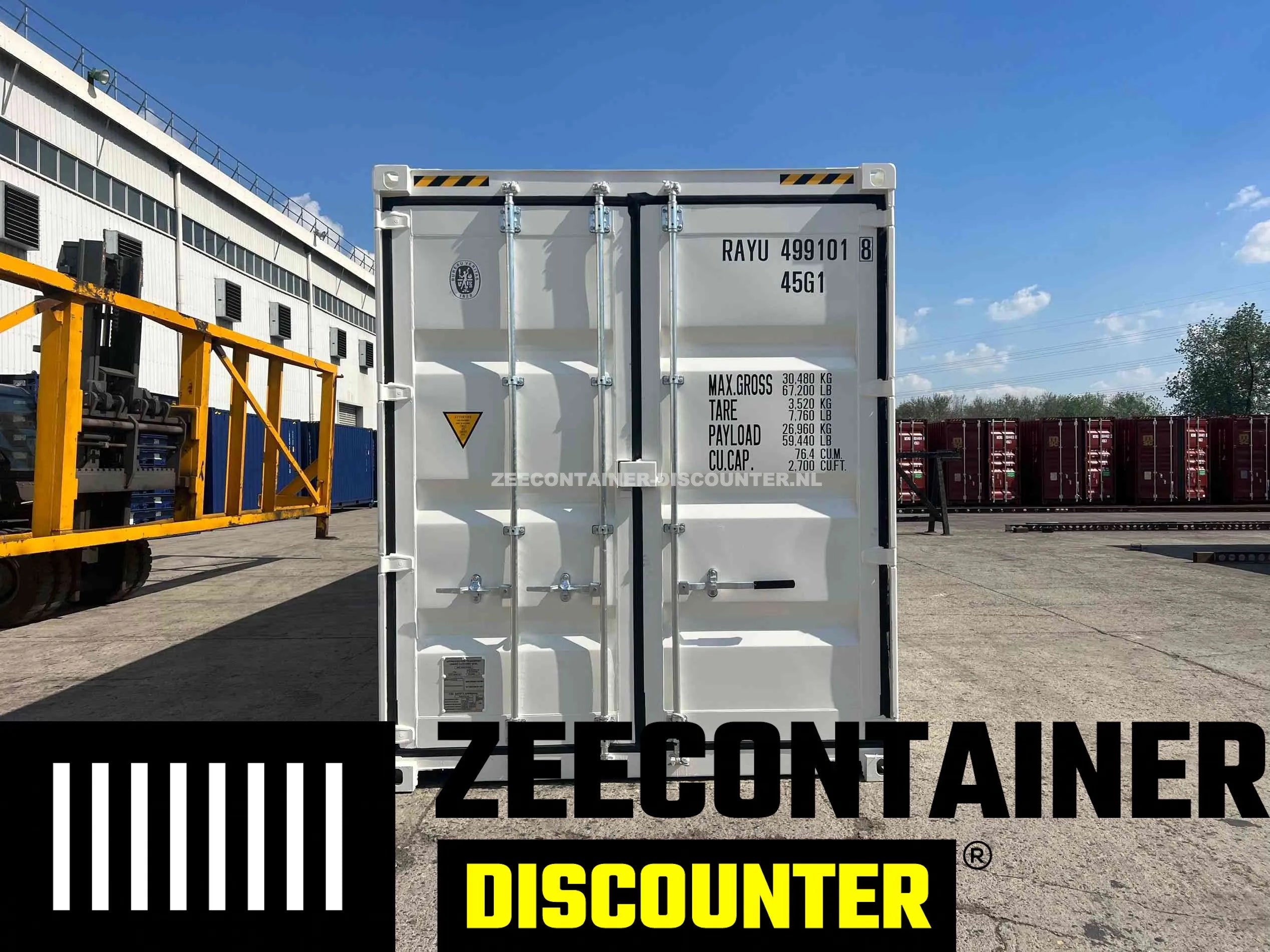 40ft High-Cube Zeecontainer – RAL 9010 Wit – Nieuw (CSC) - Zeecontainer Discounter
