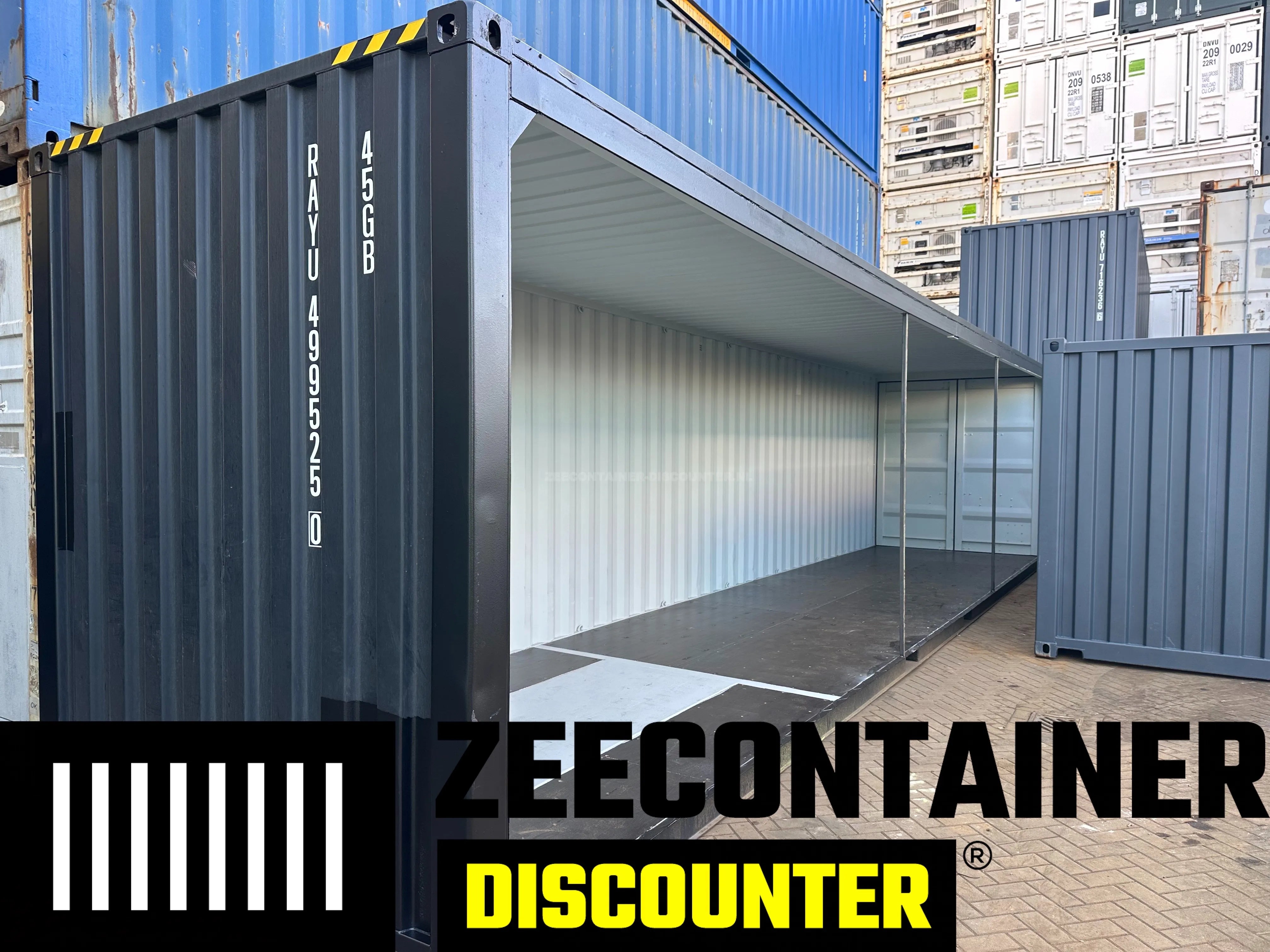 Modificatie: Container met 1 Open Zijwand Zeecontainer Discounter