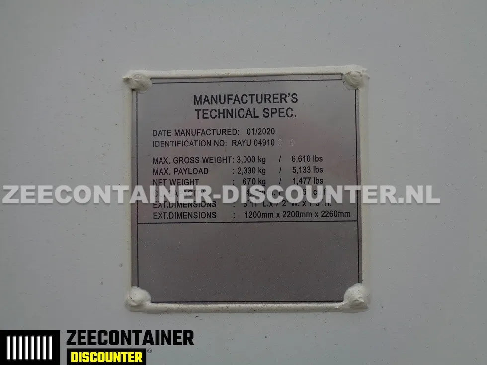 4ft opslagcontainer 2330kg Draagvermogen – RAL 9010 Zuiver wit – Nieuw - Zeecontainer Discounter