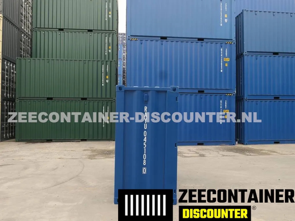4ft opslagcontainer 2330kg Draagvermogen – RAL 5010 Blauw – Nieuw Zeecontainer Discounter