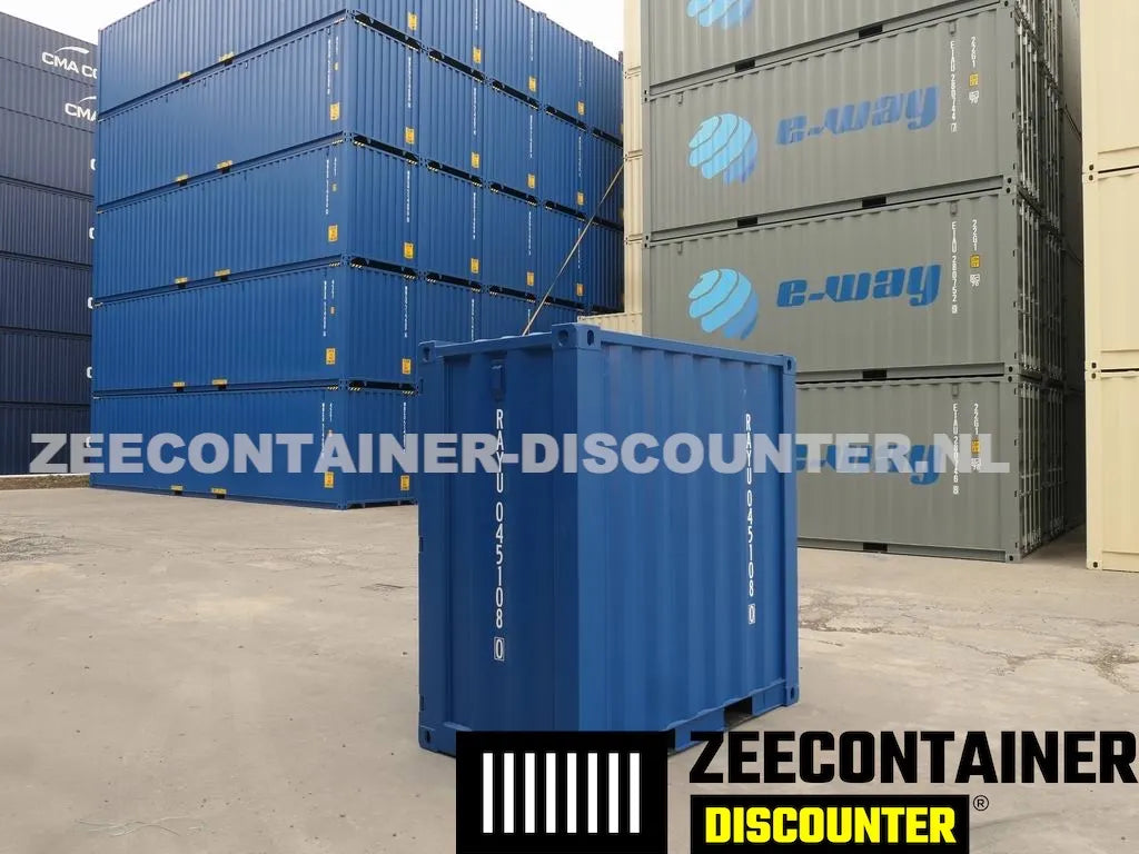 4ft opslagcontainer 2330kg Draagvermogen – RAL 5010 Blauw – Nieuw Zeecontainer Discounter