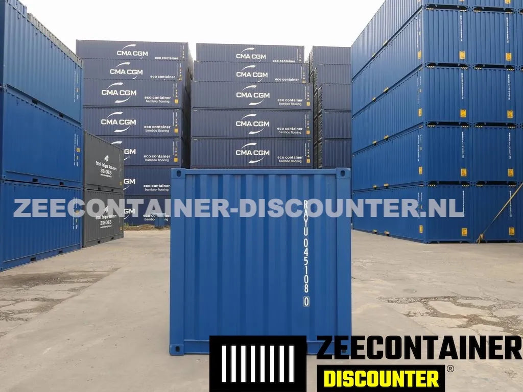 4ft opslagcontainer 2330kg Draagvermogen – RAL 5010 Blauw – Nieuw Zeecontainer Discounter