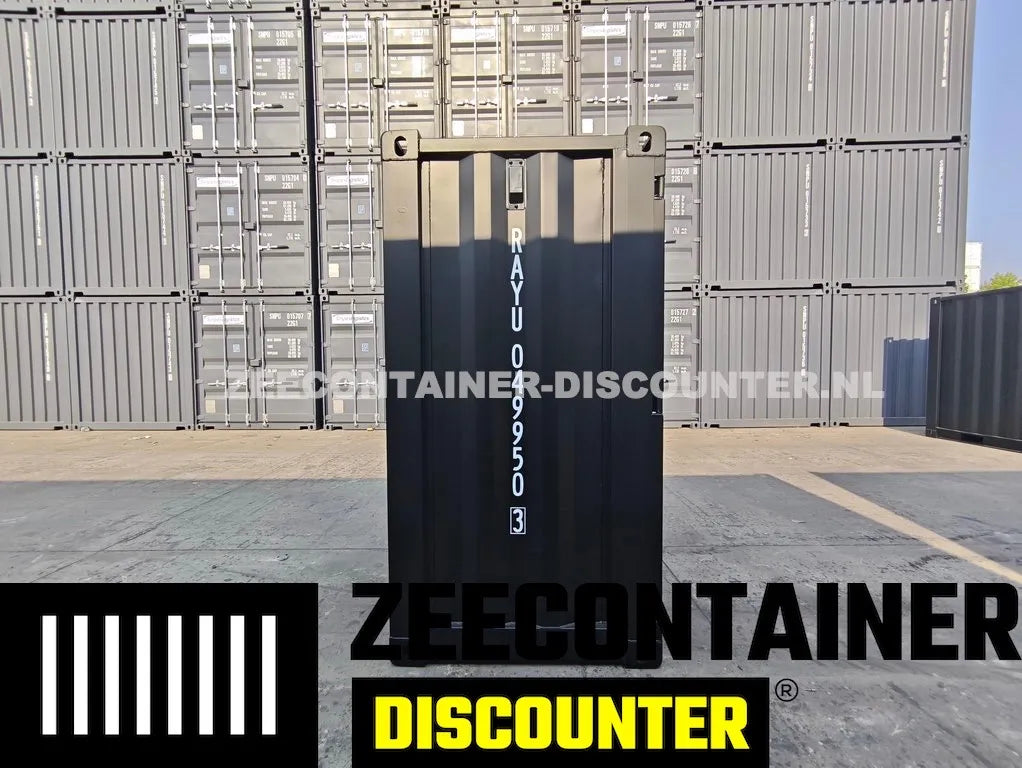 4ft opslagcontainer 2330kg Draagvermogen – RAL 9005 Gitzwart – Nieuw Zeecontainer Discounter