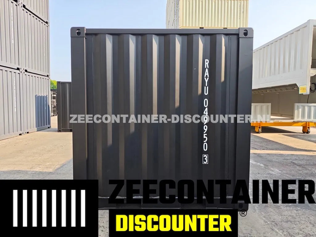 4ft opslagcontainer 2330kg Draagvermogen – RAL 9005 Gitzwart – Nieuw Zeecontainer Discounter