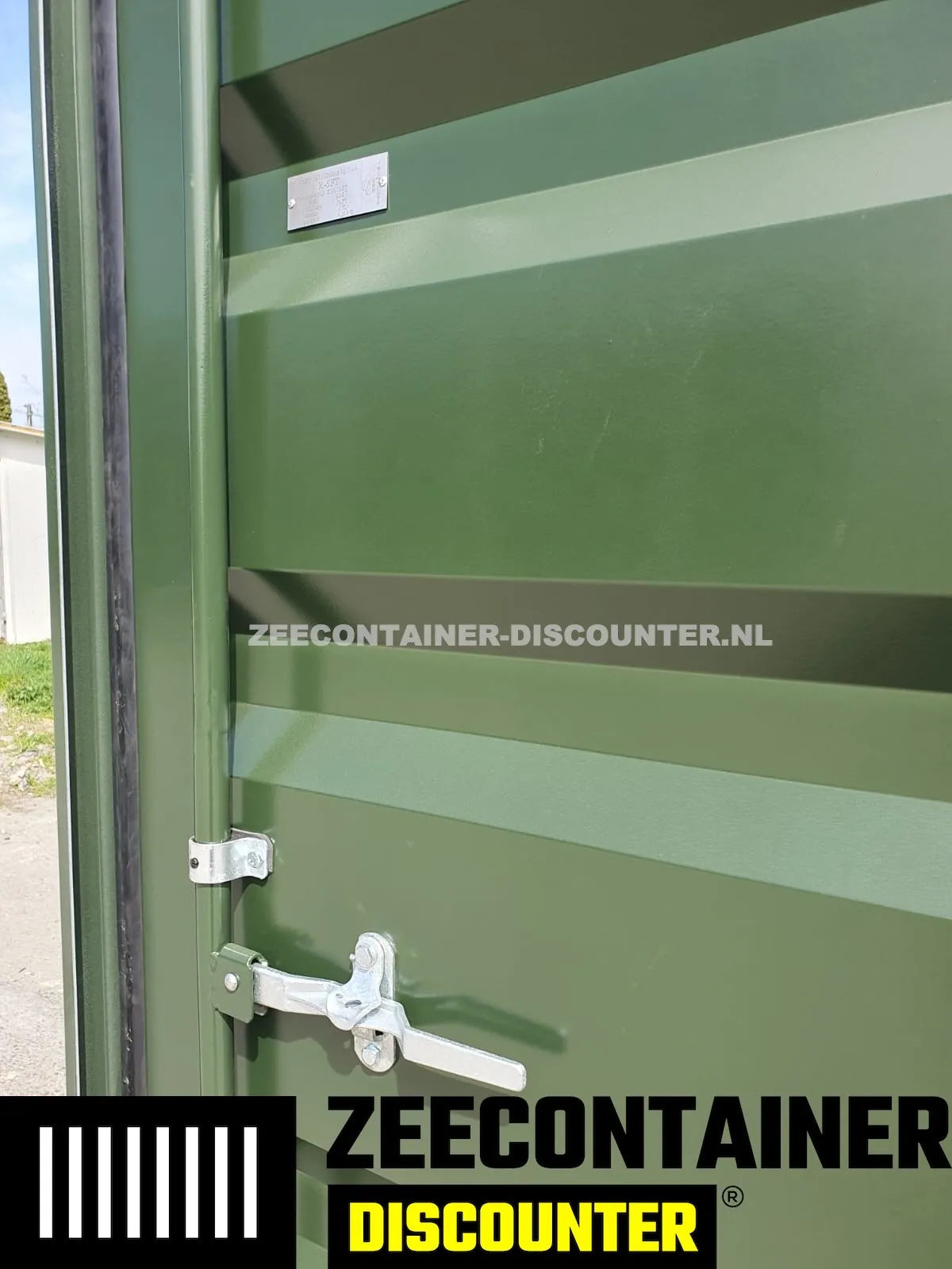 5ft opslagcontainer 1530kg Draagvermogen – RAL 6007 Flessengroen – Nieuw - Zeecontainer Discounter