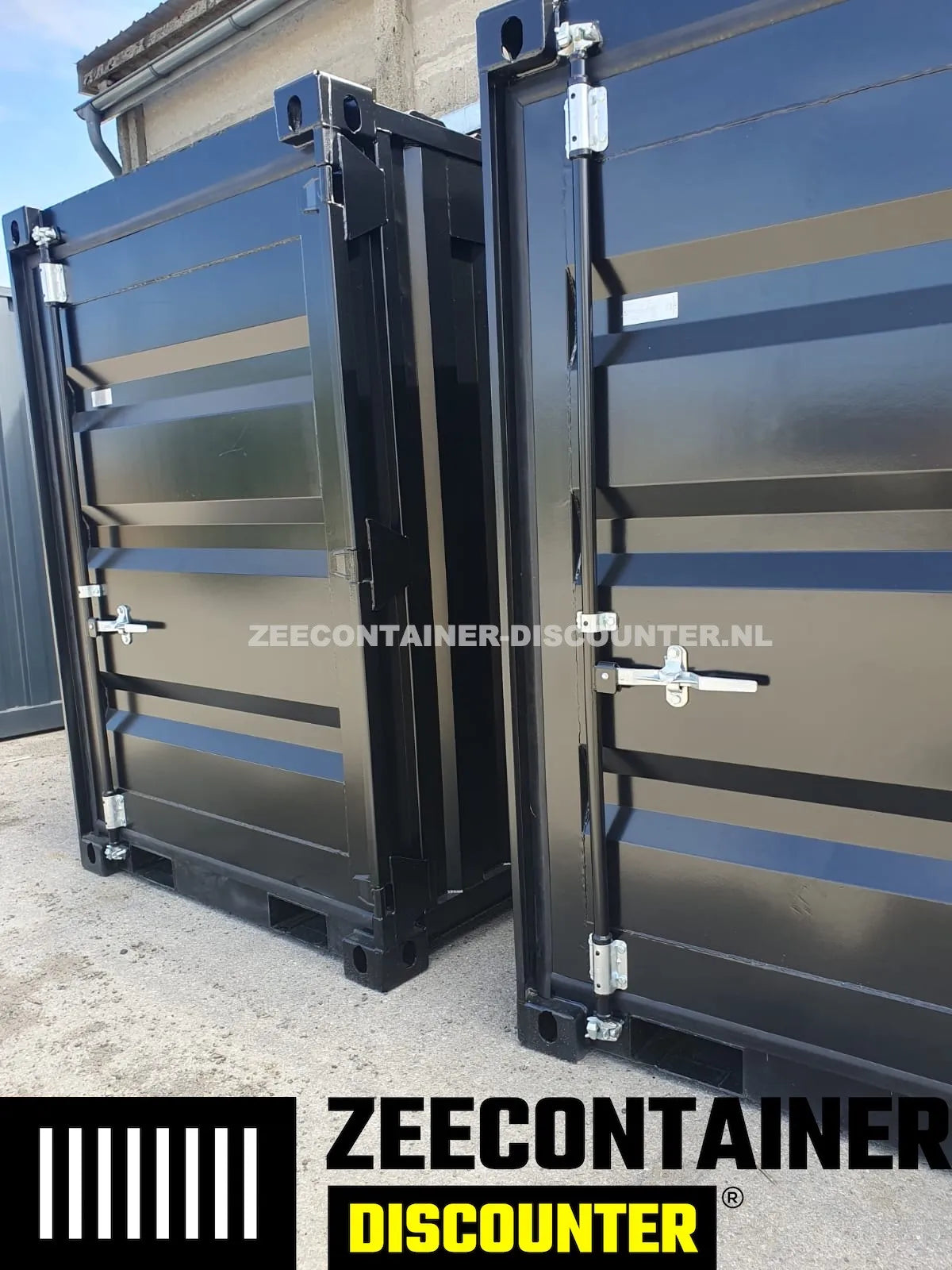 5ft opslagcontainer 1530kg Draagvermogen – RAL 9005 Gitzwart – Nieuw - Zeecontainer Discounter