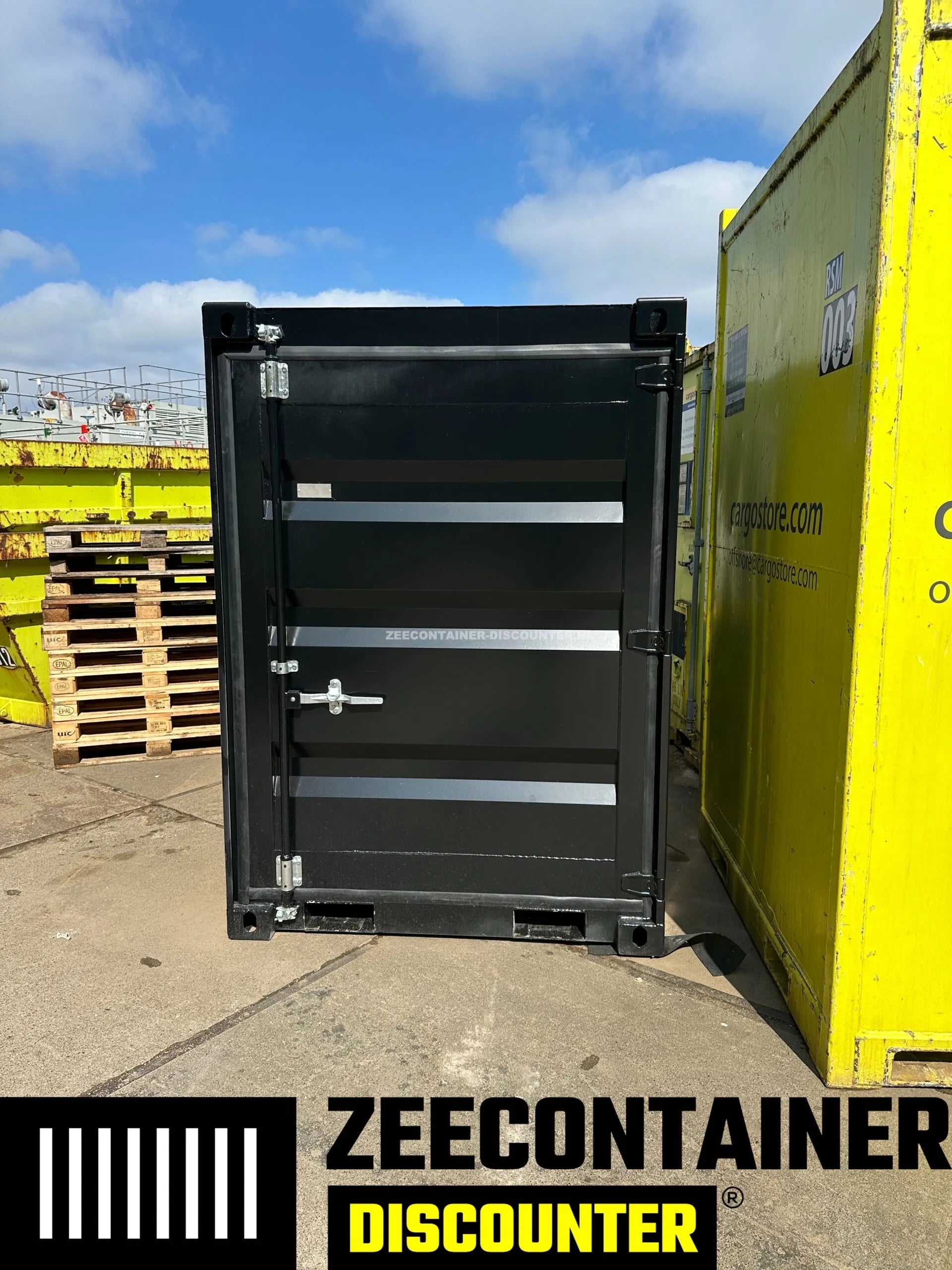 5ft opslagcontainer 1530kg Draagvermogen – RAL 9005 Gitzwart – Nieuw - Zeecontainer Discounter