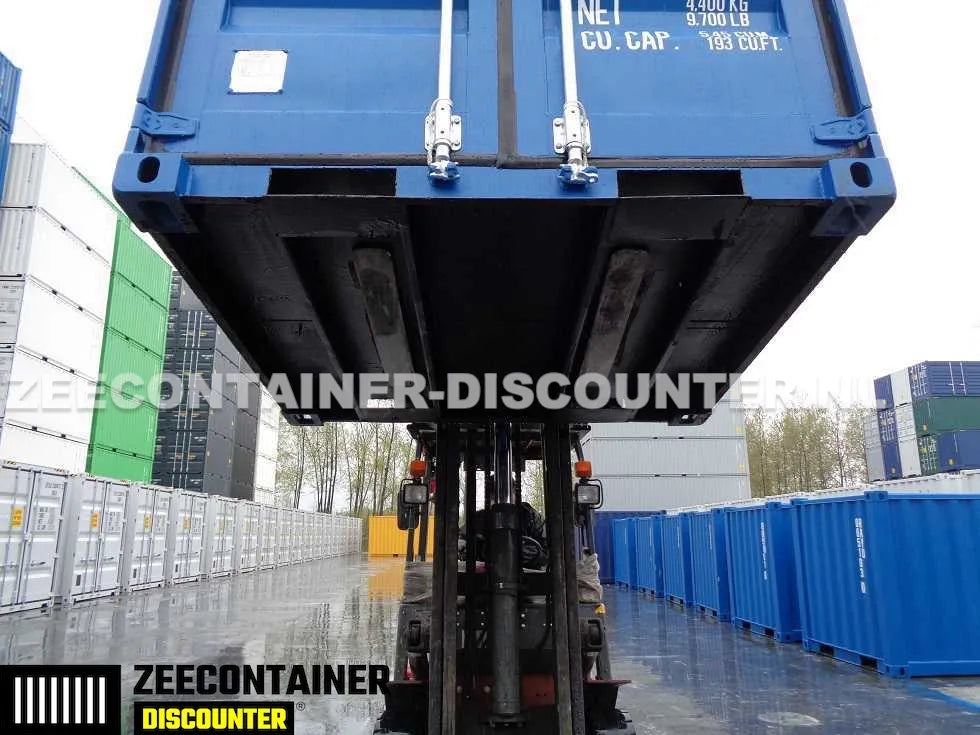 6ft Opslagcontainer in Cortenstaal – RAL 5010 Blauw – Nieuw - Zeecontainer Discounter