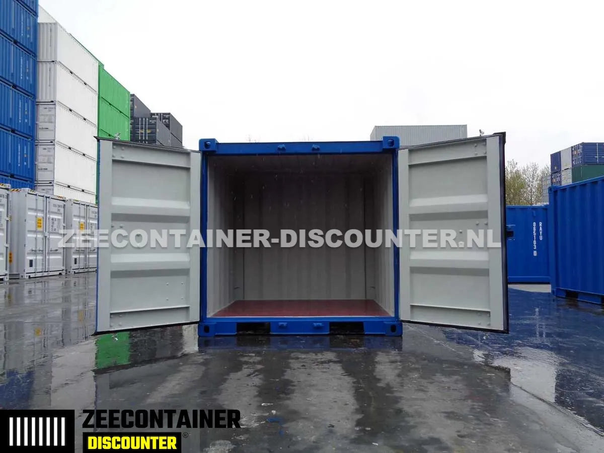 6ft Opslagcontainer in Cortenstaal – RAL 5010 Blauw – Nieuw - Zeecontainer Discounter
