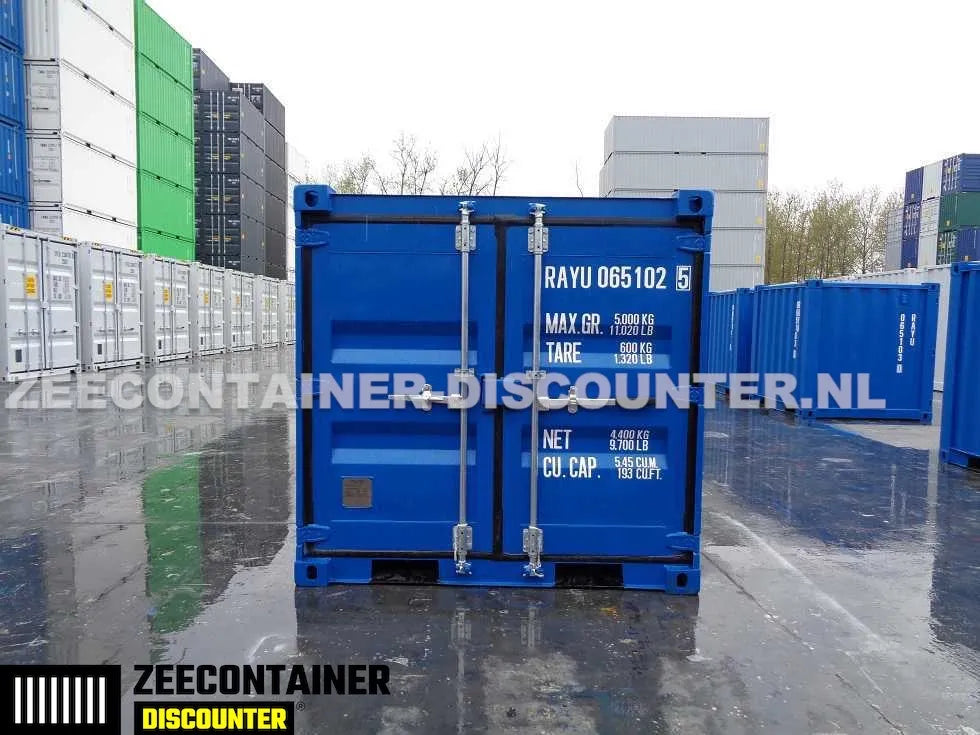 6ft Opslagcontainer in Cortenstaal – RAL 5010 Blauw – Nieuw - Zeecontainer Discounter