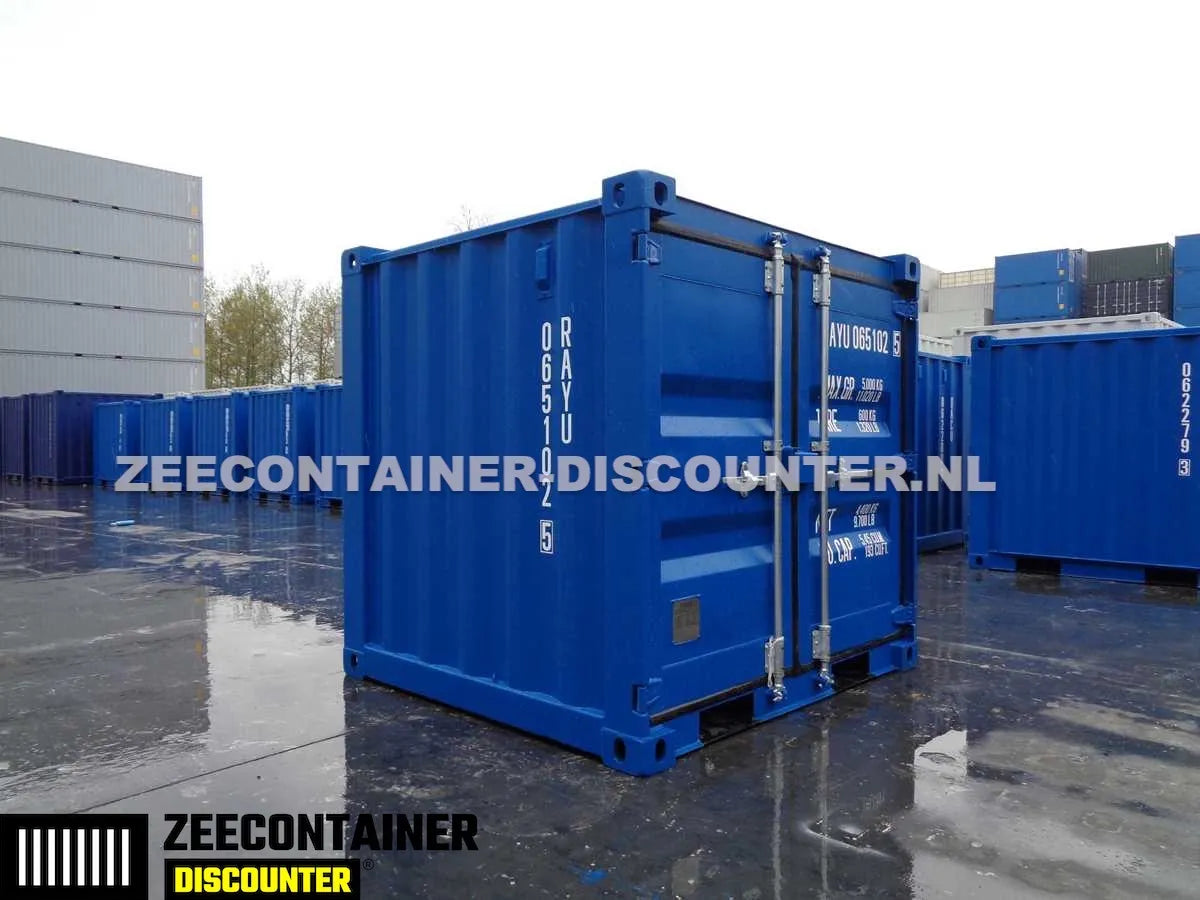 6ft Opslagcontainer in Cortenstaal – RAL 5010 Blauw – Nieuw - Zeecontainer Discounter