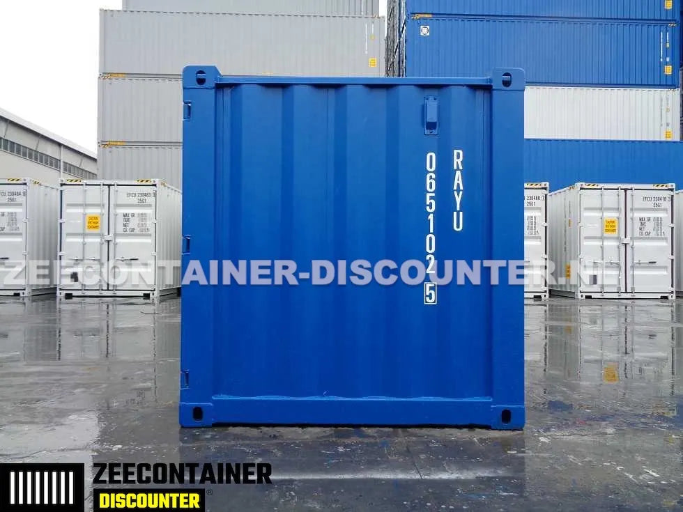 6ft Opslagcontainer in Cortenstaal – RAL 5010 Blauw – Nieuw - Zeecontainer Discounter