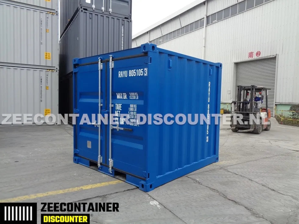 8ft Opslagcontainer 5100kg Draagvermogen met Slotkast – RAL 5010 – Nieuw - Zeecontainer Discounter