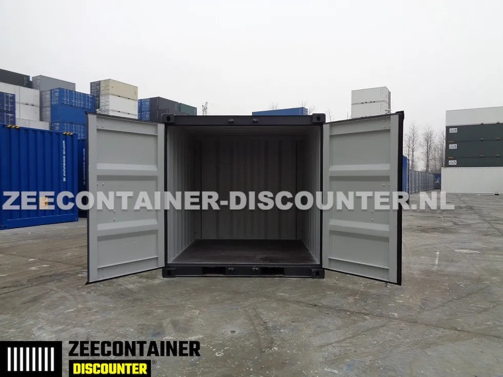 8ft Opslagcontainer 5100kg Draagvermogen met Slotkast – RAL 9005 – Nieuw - Zeecontainer Discounter