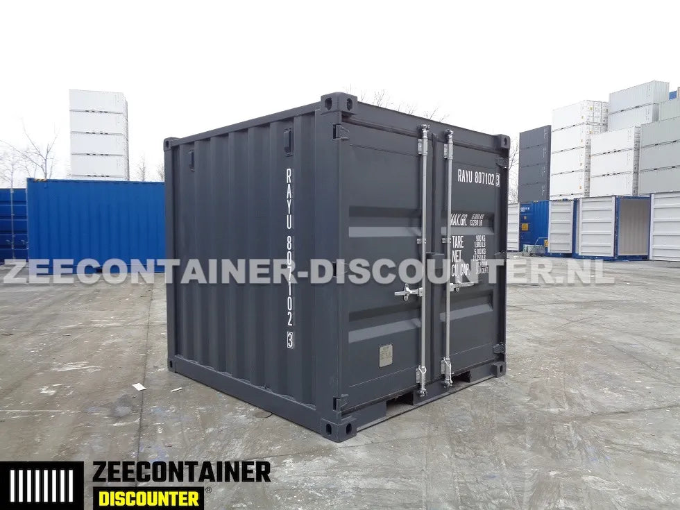 8ft Opslagcontainer 5100kg Draagvermogen met Slotkast – RAL 9005 – Nieuw - Zeecontainer Discounter