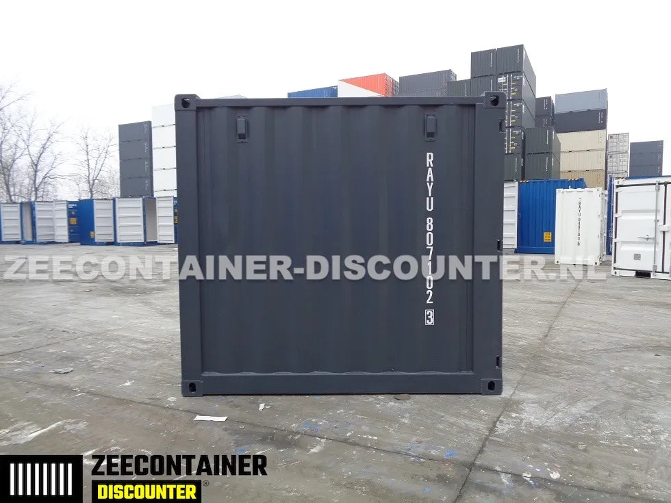 8ft Opslagcontainer 5100kg Draagvermogen met Slotkast – RAL 9005 – Nieuw - Zeecontainer Discounter