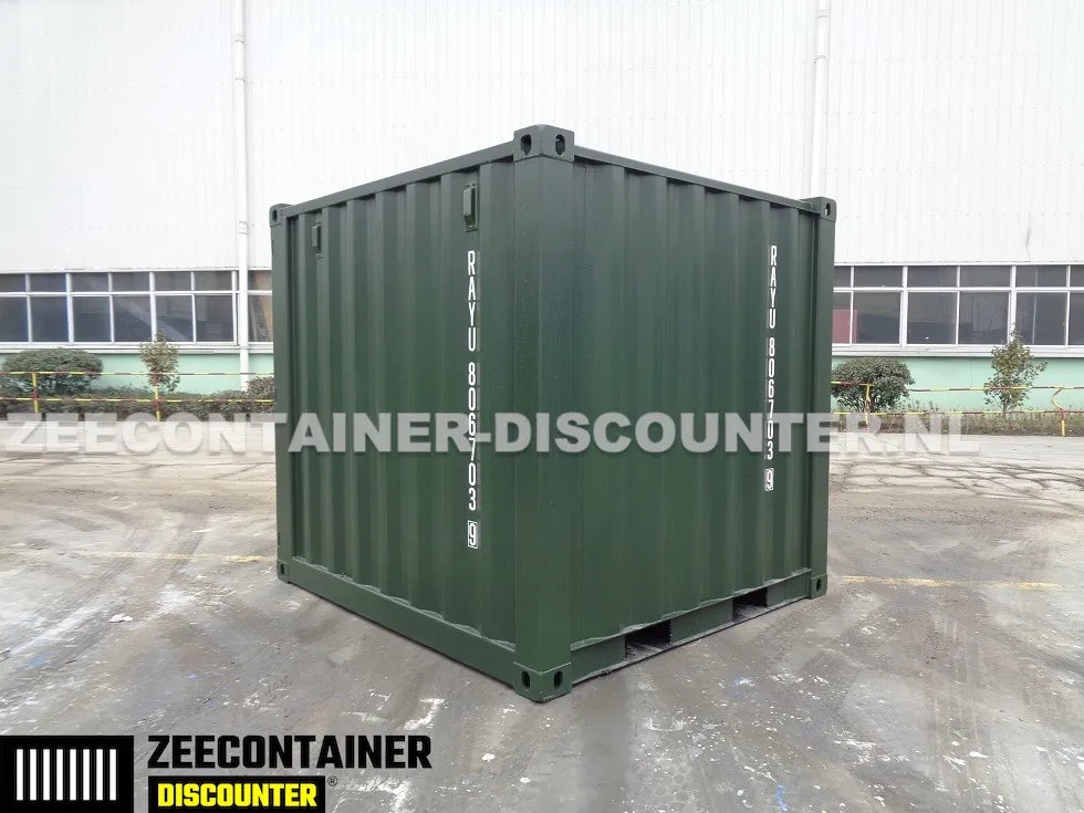 8ft Opslagcontainer 5100kg Draagvermogen met Slotkast – RAL 6007 – Nieuw - Zeecontainer Discounter
