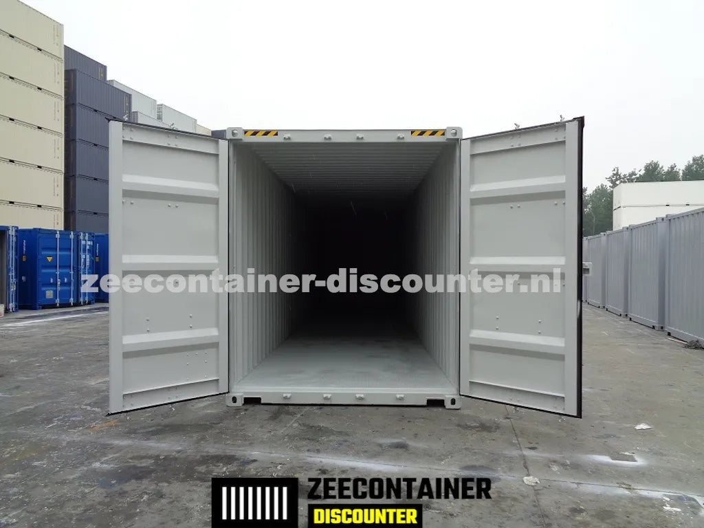 40ft High-Cube Stalen Vloer Zeecontainer – RAL 7035 Grijs – Nieuw (CSC) - Zeecontainer Discounter