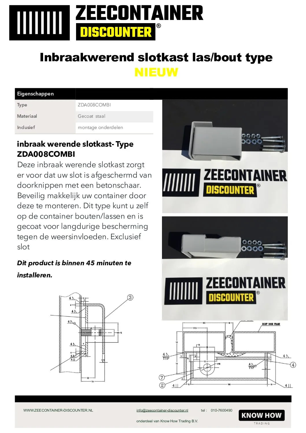 Inbraakwerende Slotkast Universeel – Bout of Las Montage - Zeecontainer Discounter