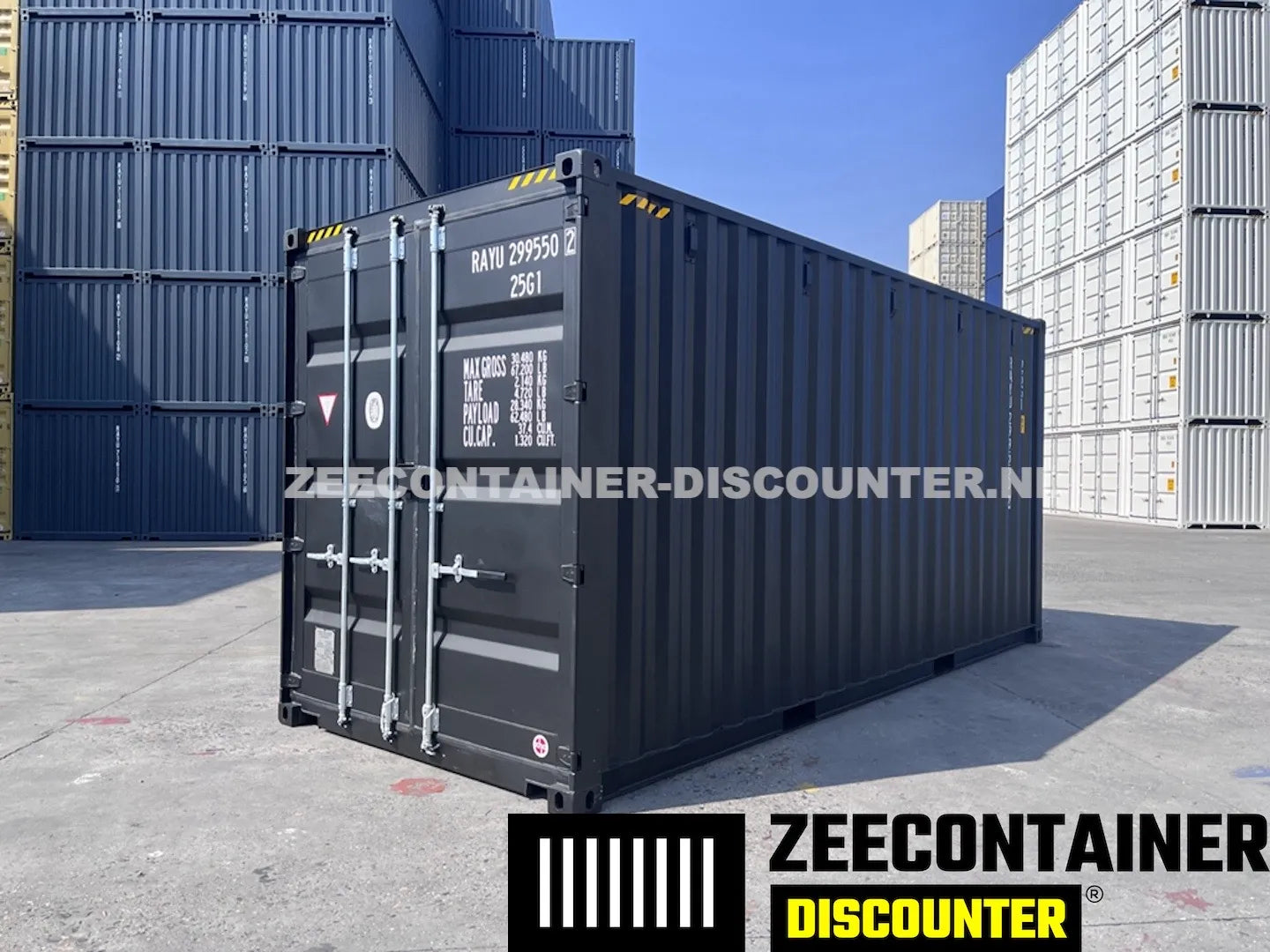 20ft High-Cube Zeecontainer – RAL 9005 Zwart – Nieuw (CSC) - Zeecontainer Discounter