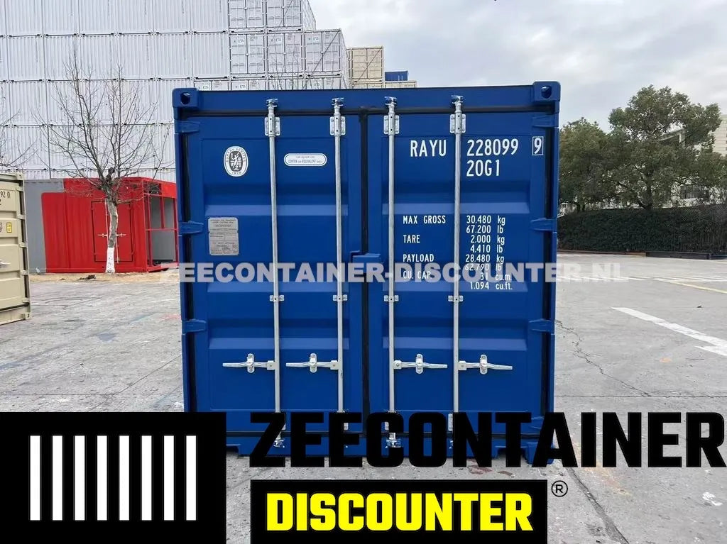 20ft Low-Cube Zeecontainer – RAL 5010 Blauw – Nieuw (CSC) Zeecontainer Discounter