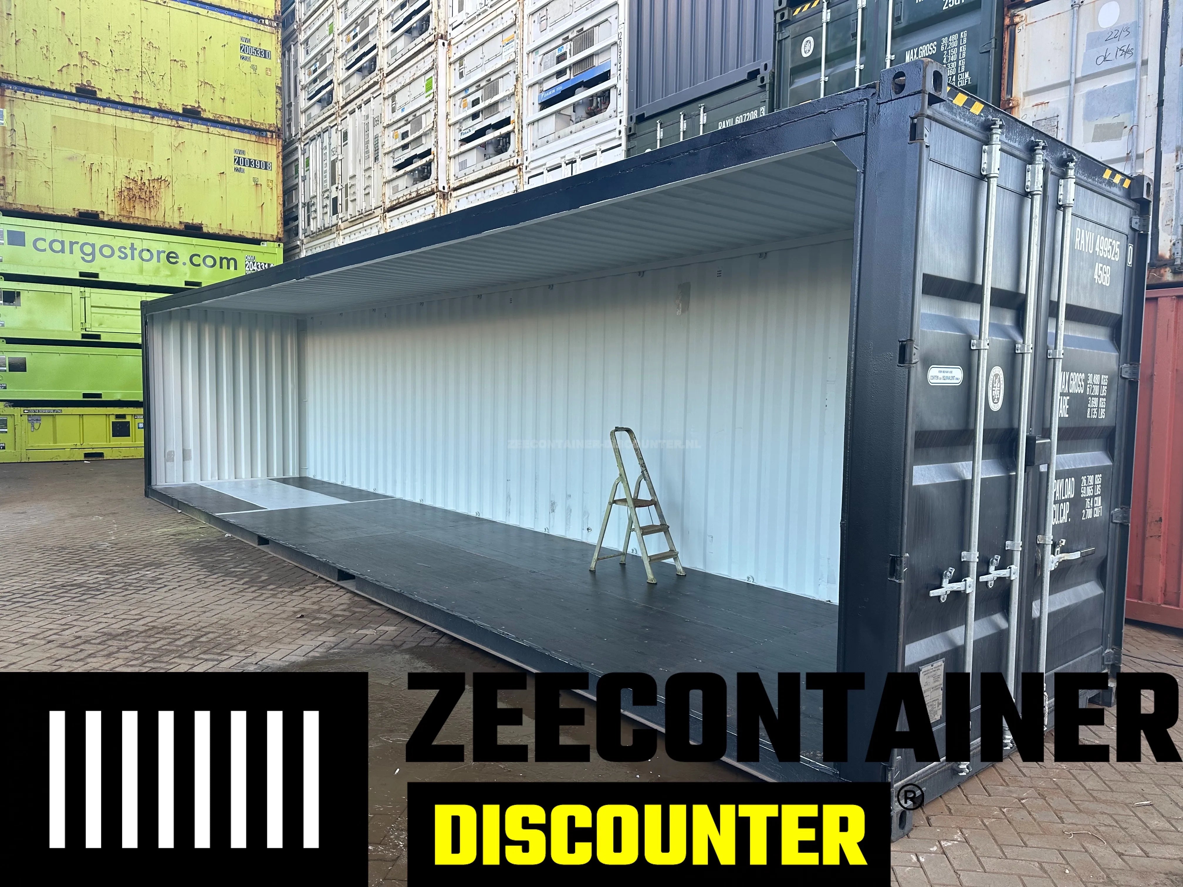 Modificatie: Container met 1 Open Zijwand Zeecontainer Discounter