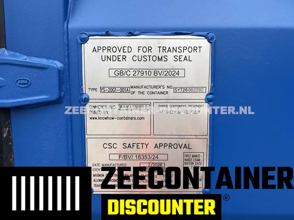 Nieuwe 20ft Low Cube zeecontainer in RAL 5010 met CSC-certificering