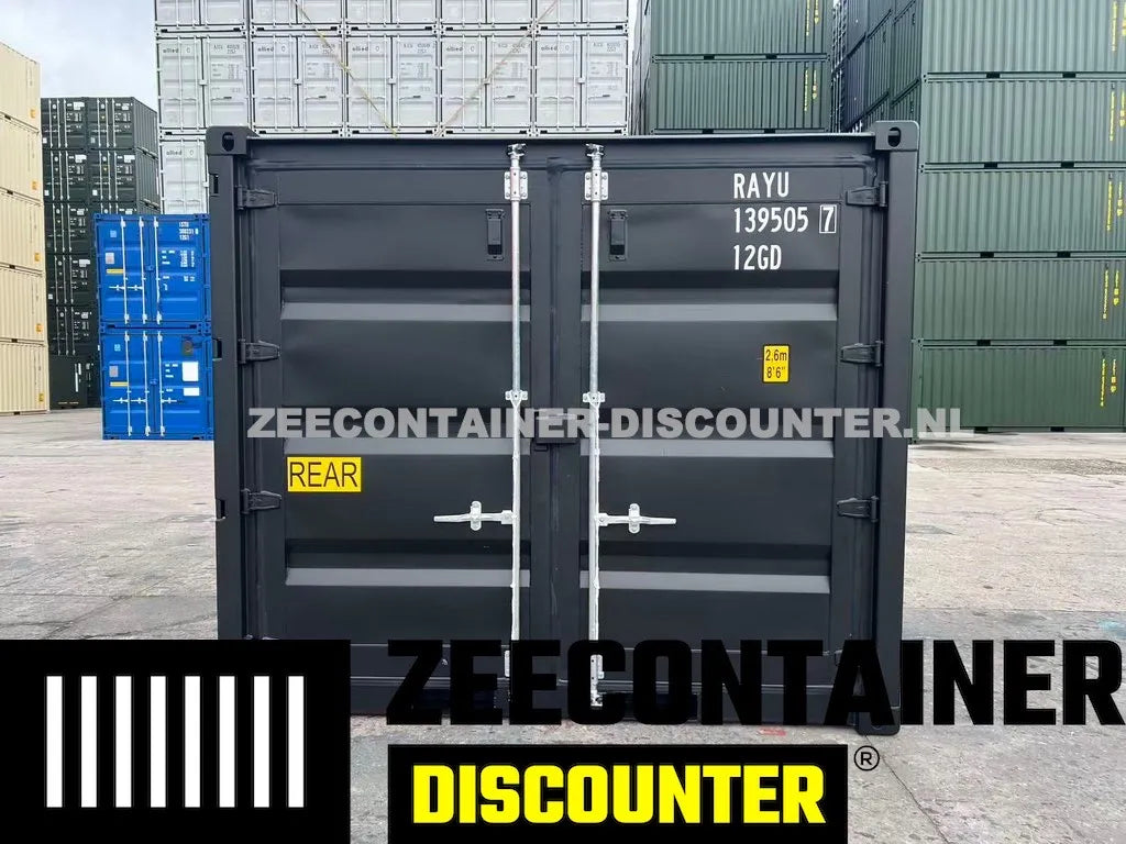 10ft Open Side Zeecontainer – RAL 9005 Gitzwart – Nieuw (CSC) Zeecontainer Discounter