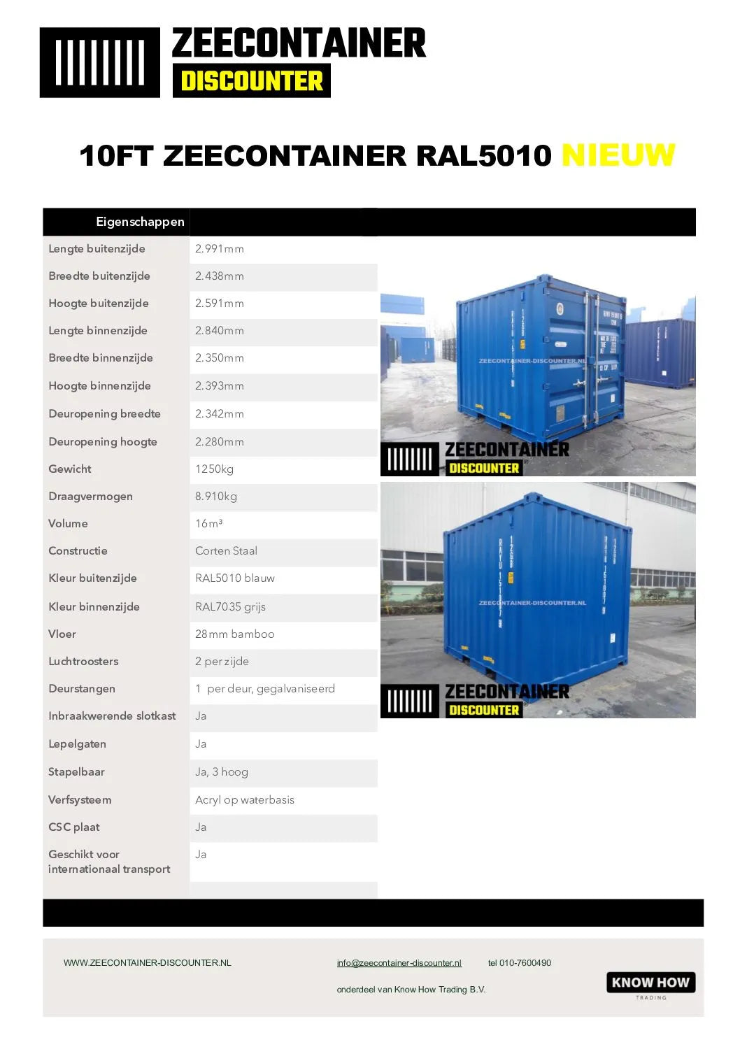10ft Zeecontainer (Dry Van) – RAL 7016 Antracietgrijs – Nieuw (CSC) Zeecontainer Discounter