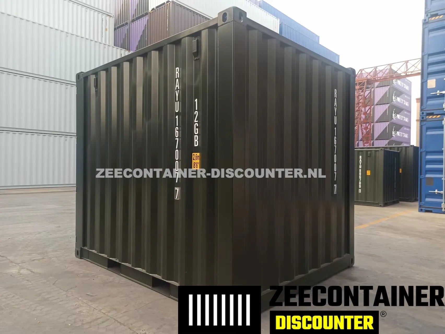 10ft Zeecontainer (Dry Van) – RAL 6007 Groen – Nieuw (CSC) Zeecontainer Discounter