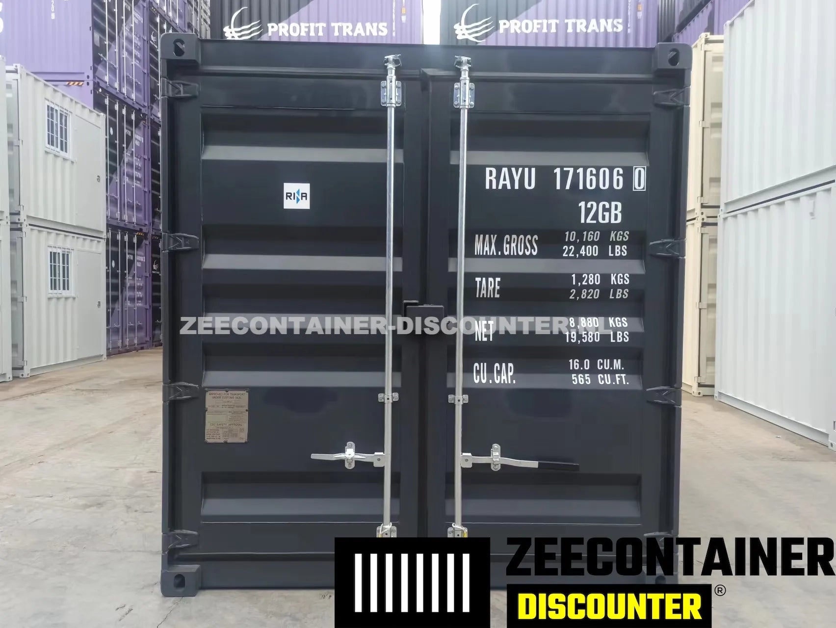 10ft Zeecontainer (Dry Van) – RAL 7016 Antracietgrijs – Nieuw (CSC) Zeecontainer Discounter