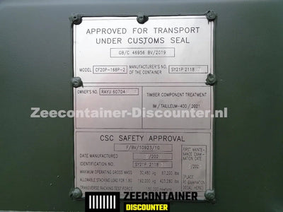 20ft Zeecontainer (Dry Van) – RAL 6007 Flessengroen – Nieuw Zeecontainer Discounter