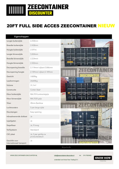 20ft All-Side-Open (ASO) – Zeecontainer RAL 7016 – Nieuw (CSC) Zeecontainer Discounter