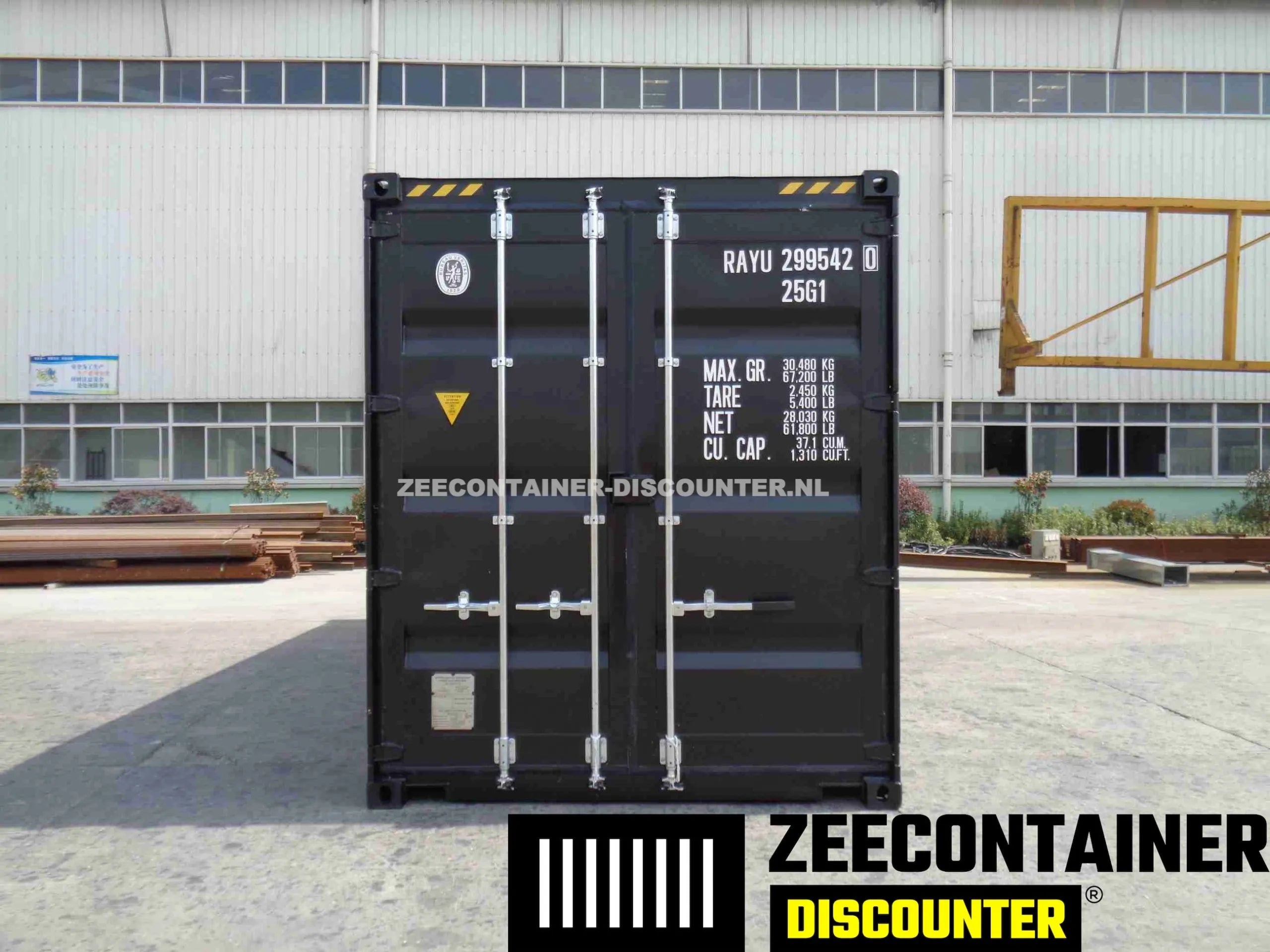 20ft High-Cube Dubbeldeurs Zeecontainer  – RAL 9005 Gitzwart – Nieuw (CSC) - Zeecontainer Discounter