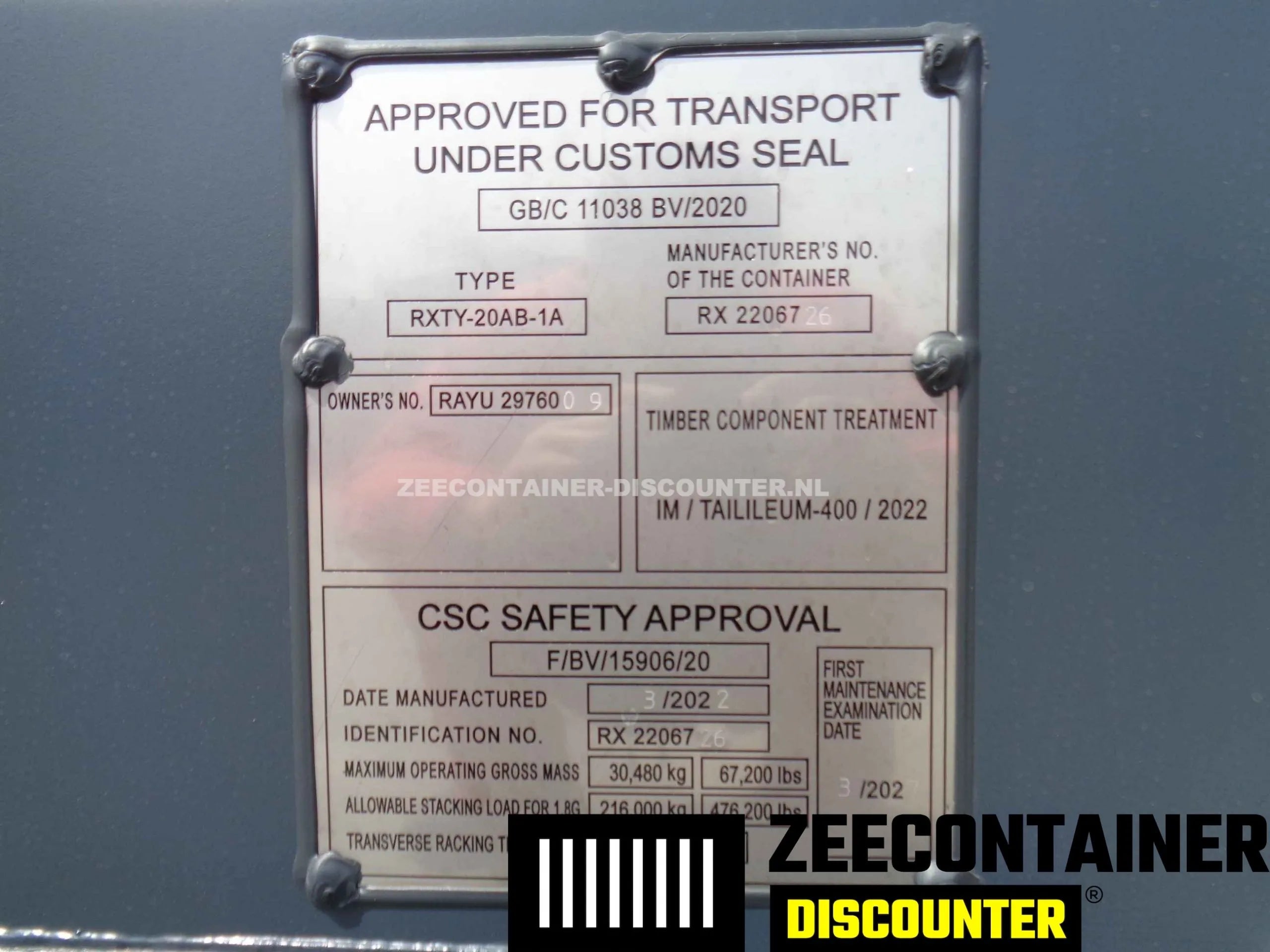 20ft High-Cube Zeecontainer – RAL 7016 Antracietgrijs – Nieuw (CSC) Zeecontainer Discounter