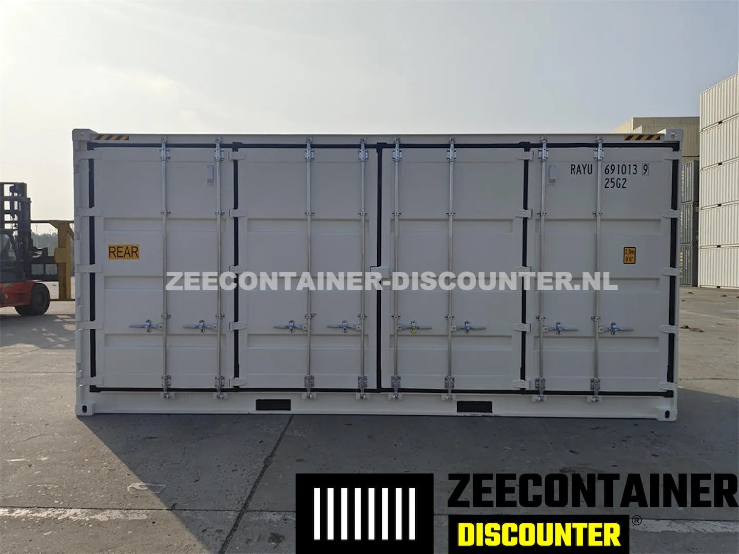 20ft High-Cube Open-Side Zeecontainer (HC-FSA) – RAL 9010 Wit – Nieuw (CSC) - Zeecontainer Discounter