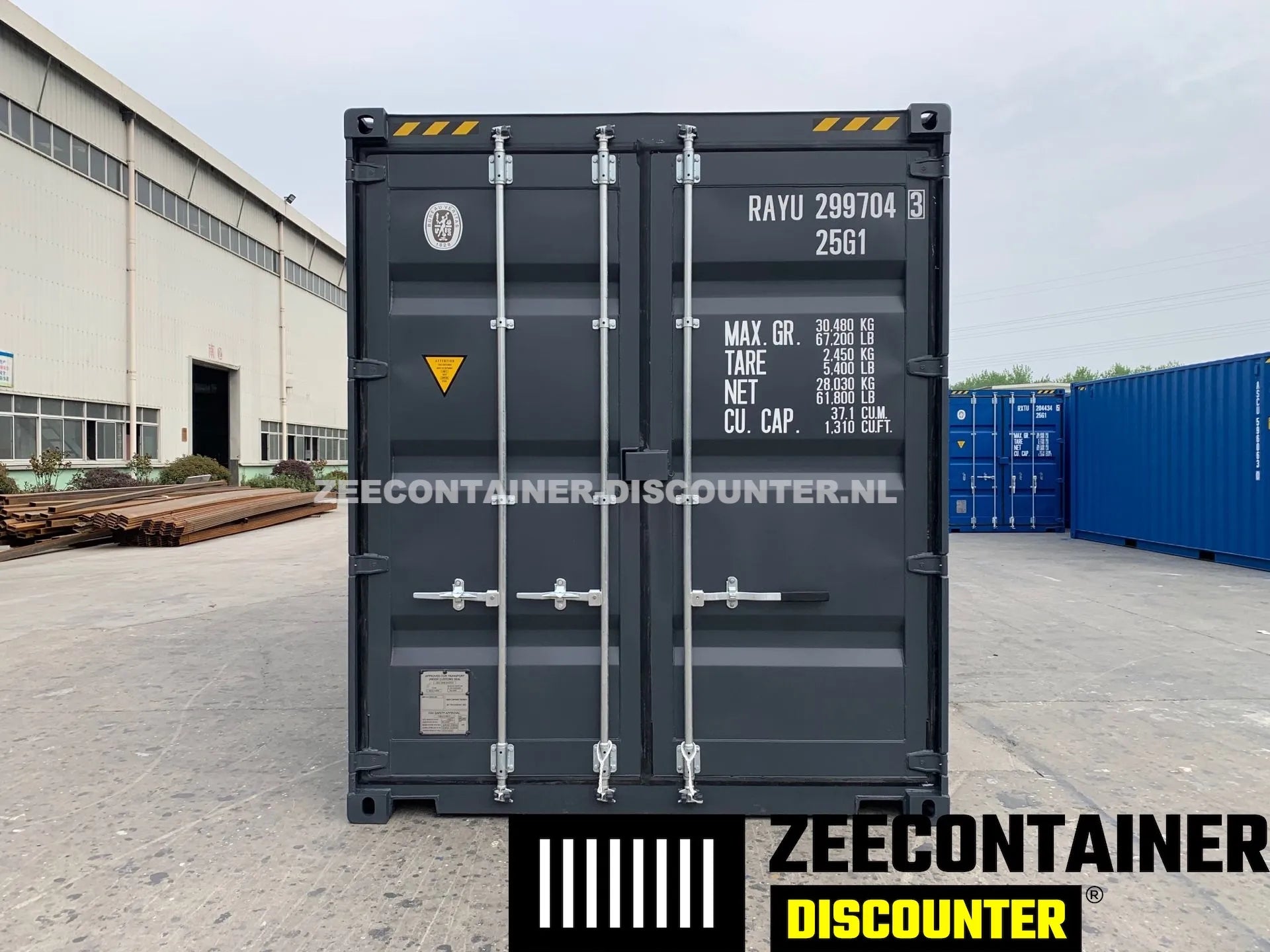 20ft High-Cube Dubbeldeurs Zeecontainer  – RAL 7016 Antracietgrijs – Nieuw (CSC) Zeecontainer Discounter