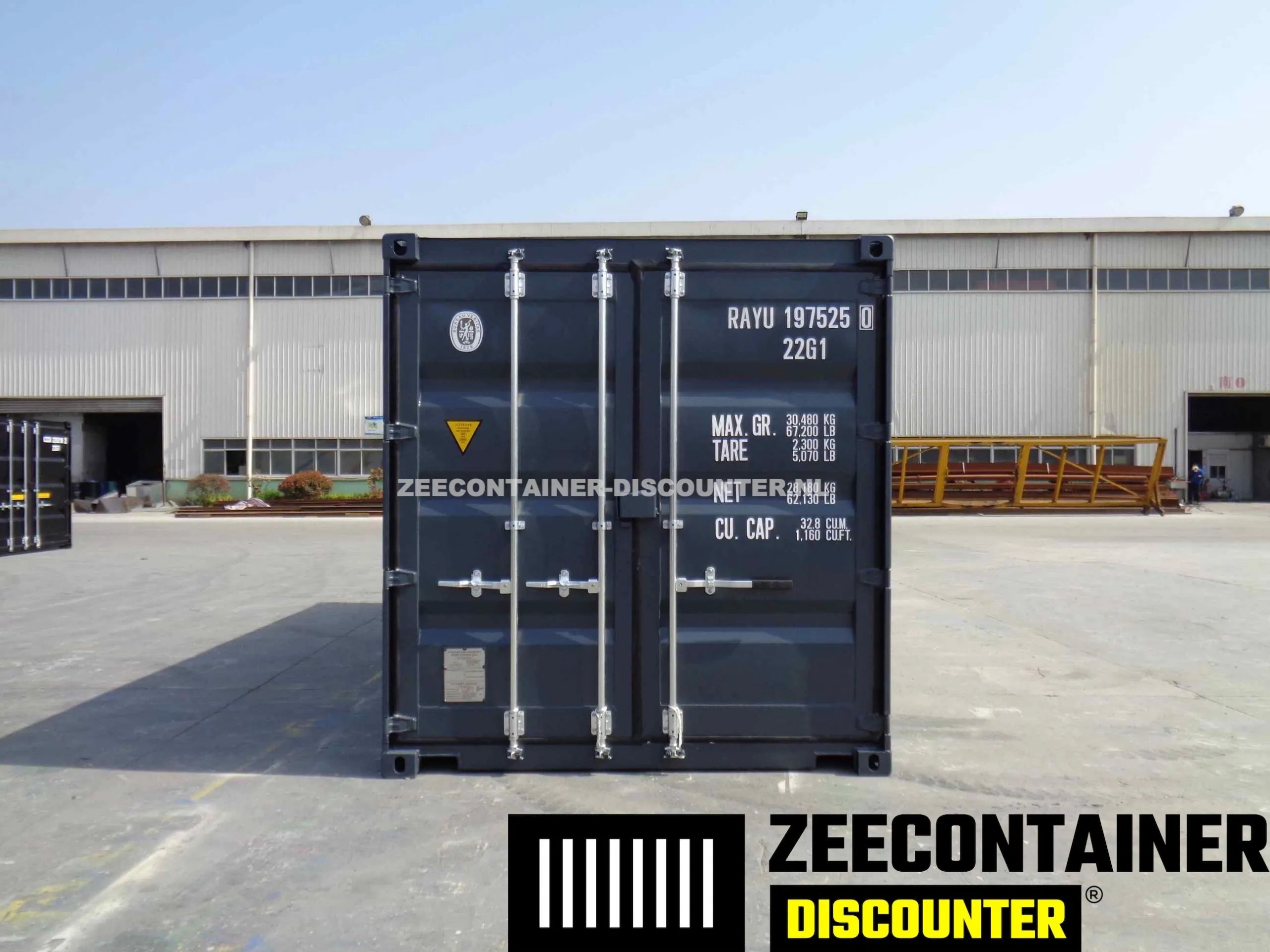 20ft Dubbeldeurs Zeecontainer  – RAL 7016 Antracietgrijs – Nieuw (CSC) - Zeecontainer Discounter