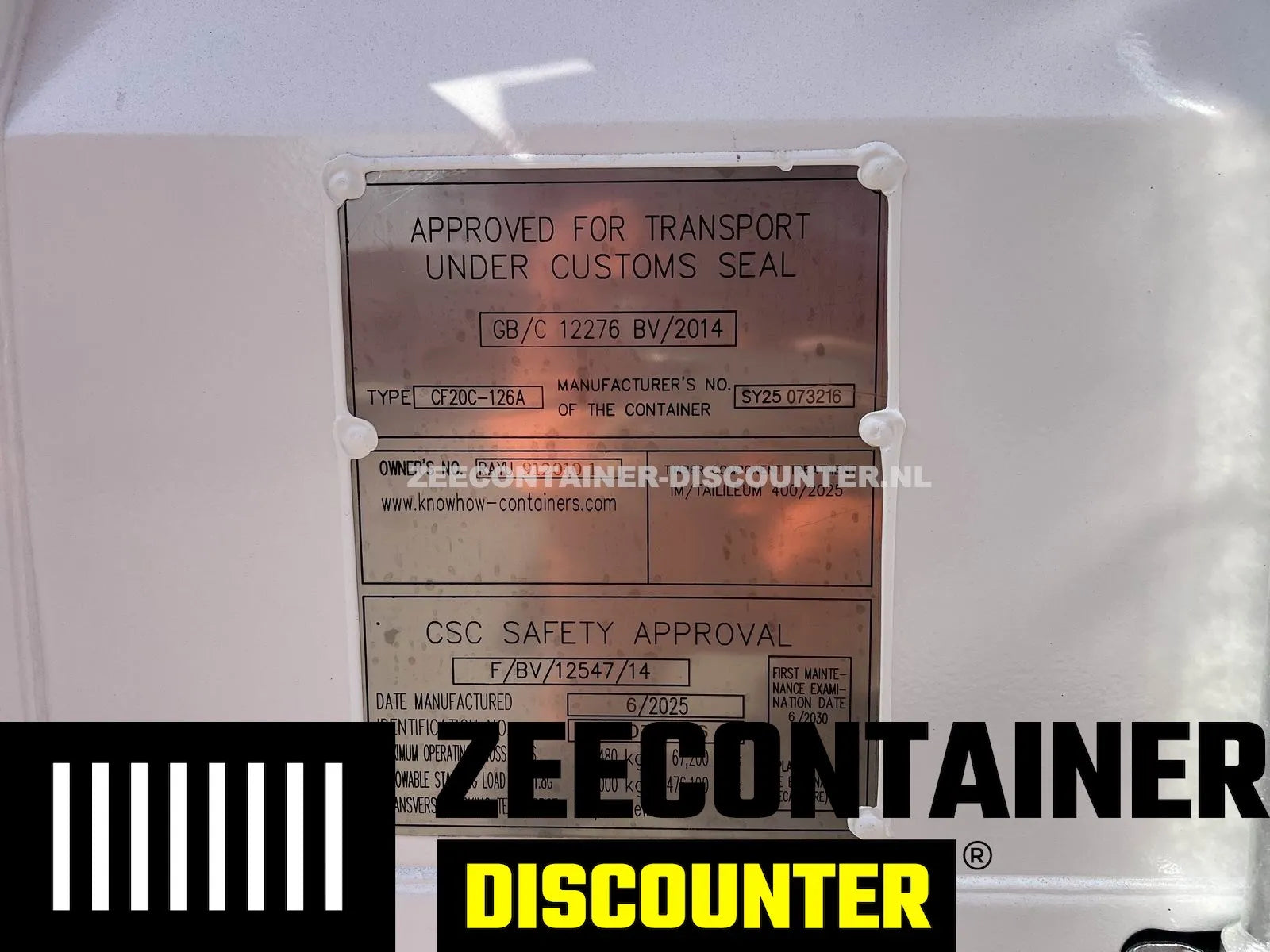 20ft Dubbeldeurs Zeecontainer  – RAL 9010 Zuiver wit – Nieuw (CSC) Zeecontainer Discounter