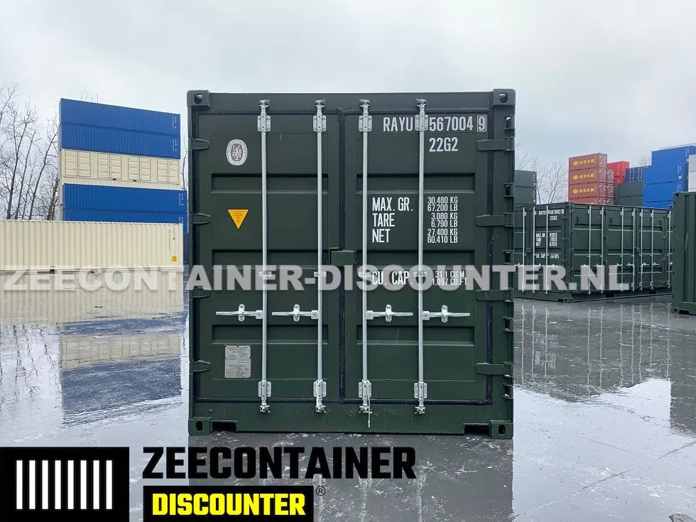 20ft Open-Side (FSA) Zeecontainer  – RAL 6007 Groen – Nieuw (CSC) - Zeecontainer Discounter
